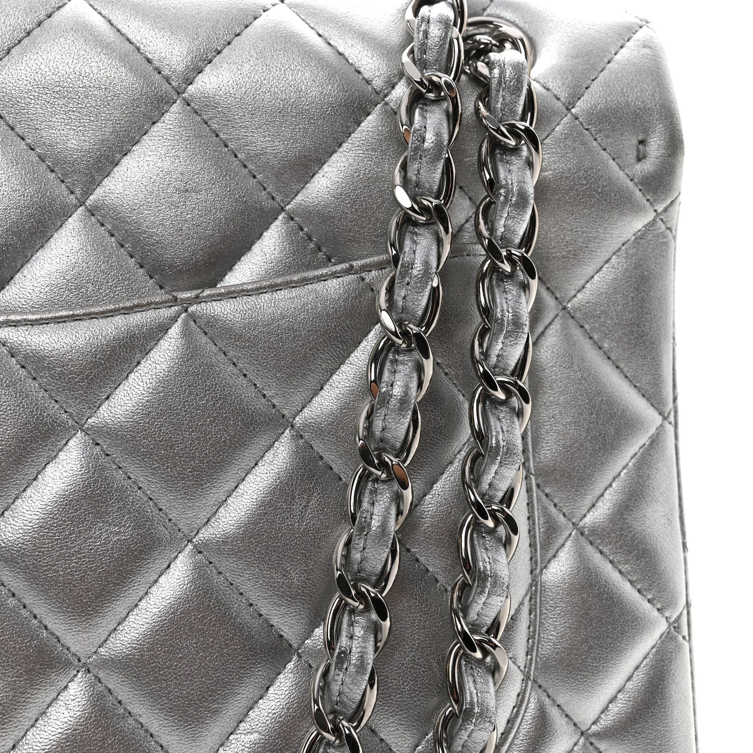 Metallic Lambskin Quilted Maxi Single Flap Silver - Image 11