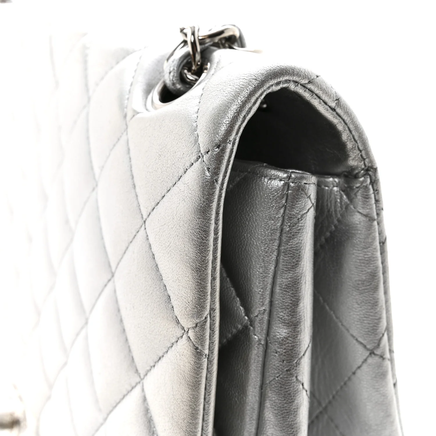 Metallic Lambskin Quilted Maxi Single Flap Silver - Image 12