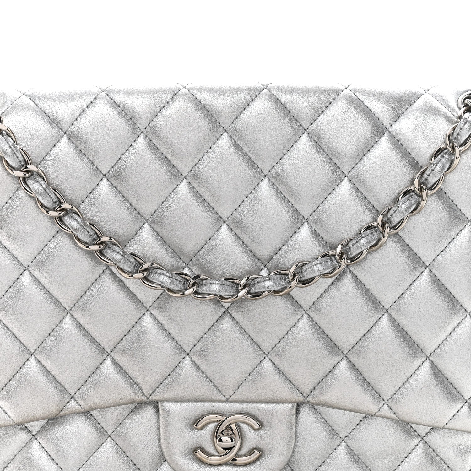 Metallic Lambskin Quilted Maxi Single Flap Silver - Image 8