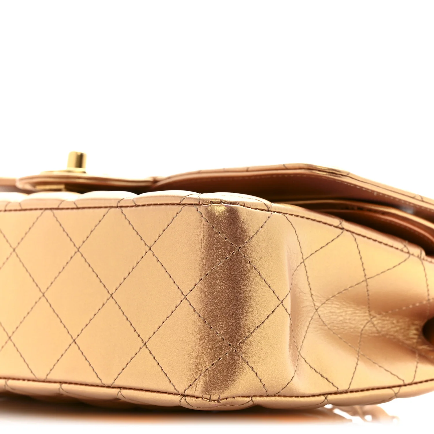 Metallic Lambskin Quilted Medium Double Flap Golden - Image 10