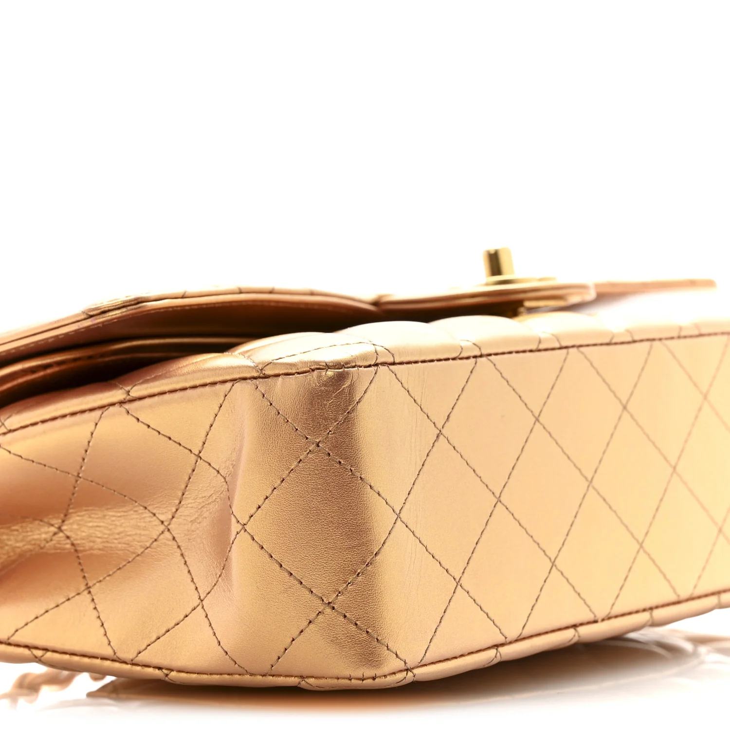 Metallic Lambskin Quilted Medium Double Flap Golden - Image 9