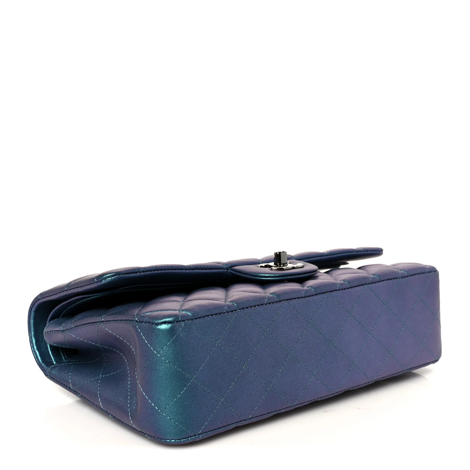 Metallic Lambskin Quilted Medium Double Flap Turquoise - Image 4