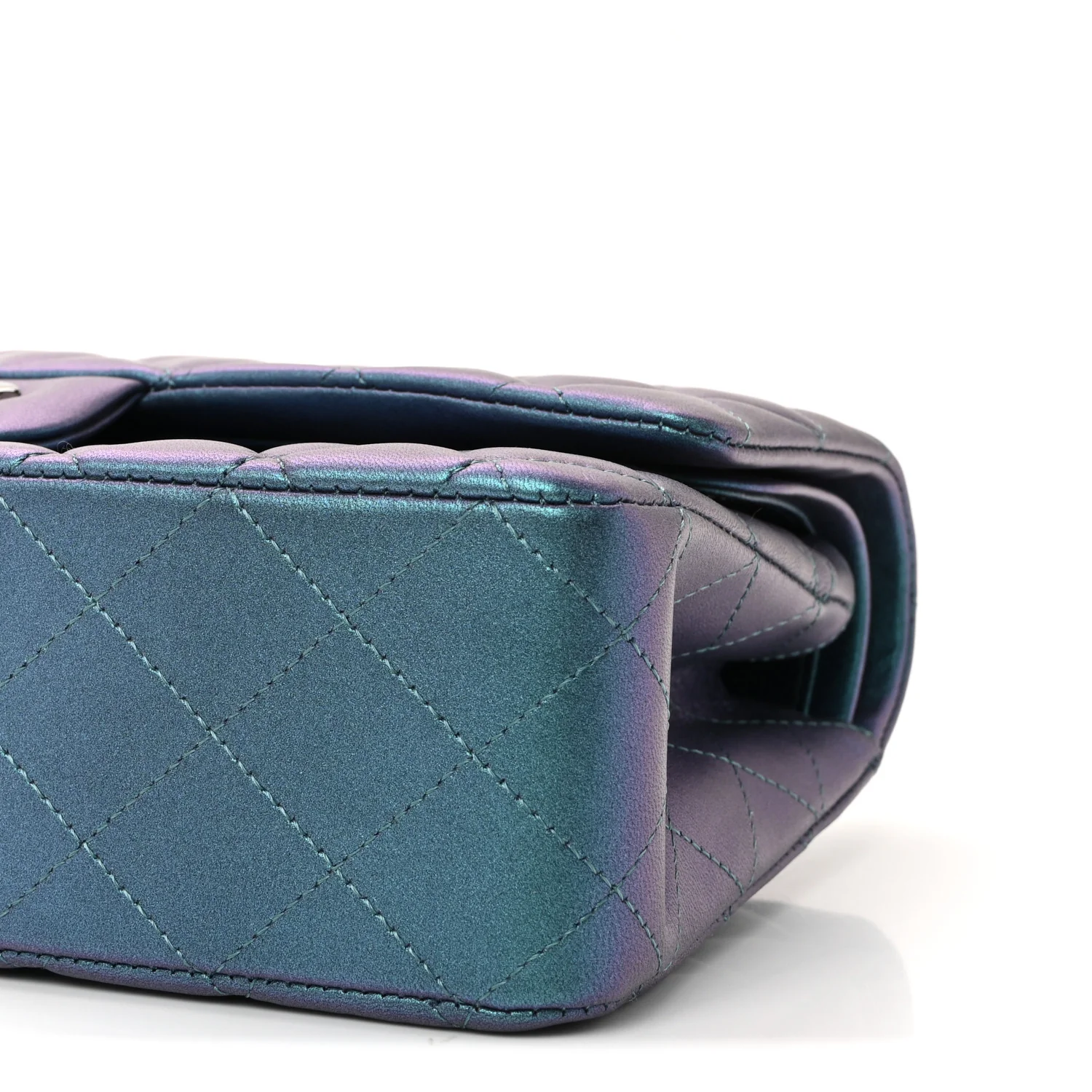Metallic Lambskin Quilted Medium Double Flap Turquoise - Image 10