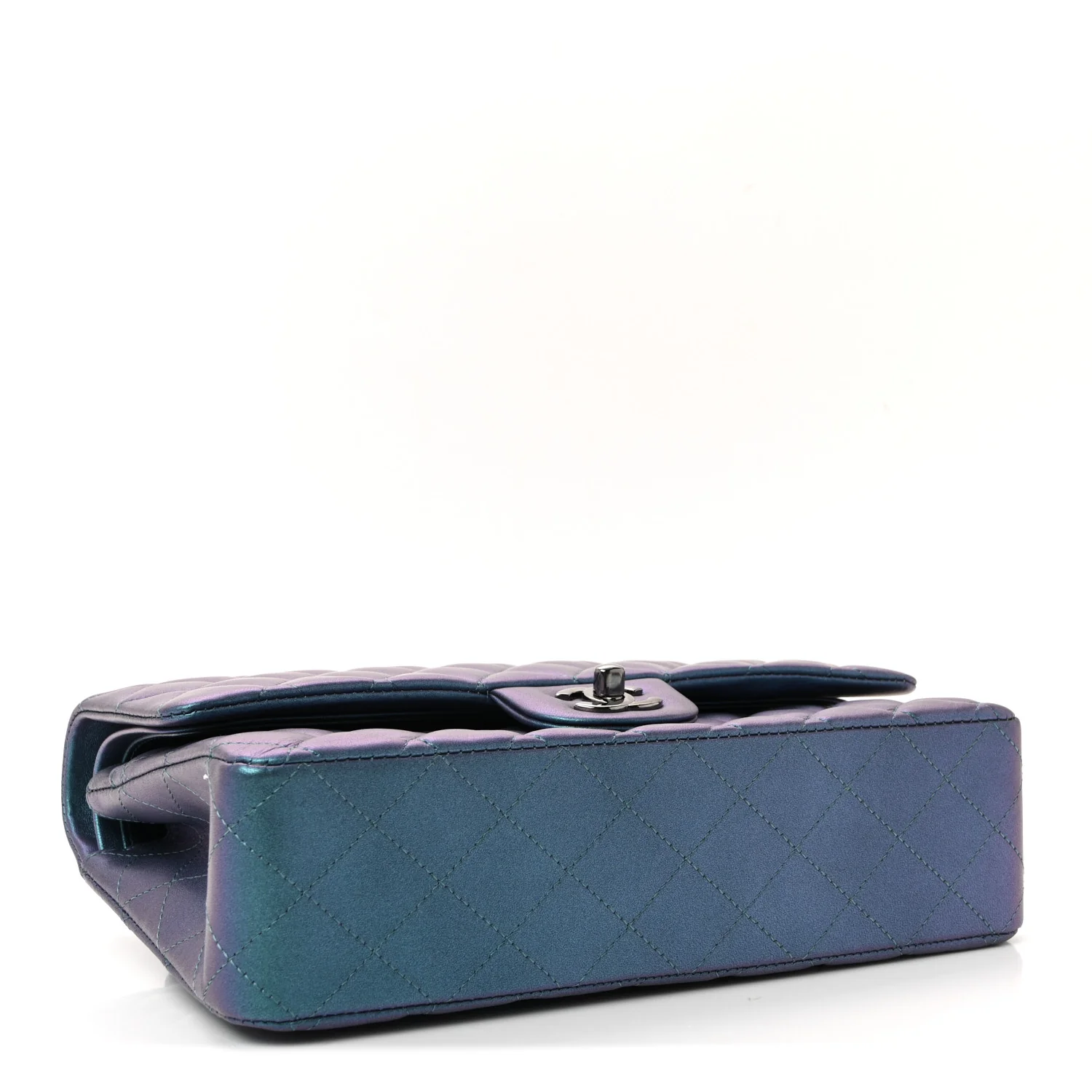 Metallic Lambskin Quilted Medium Double Flap Turquoise - Image 4