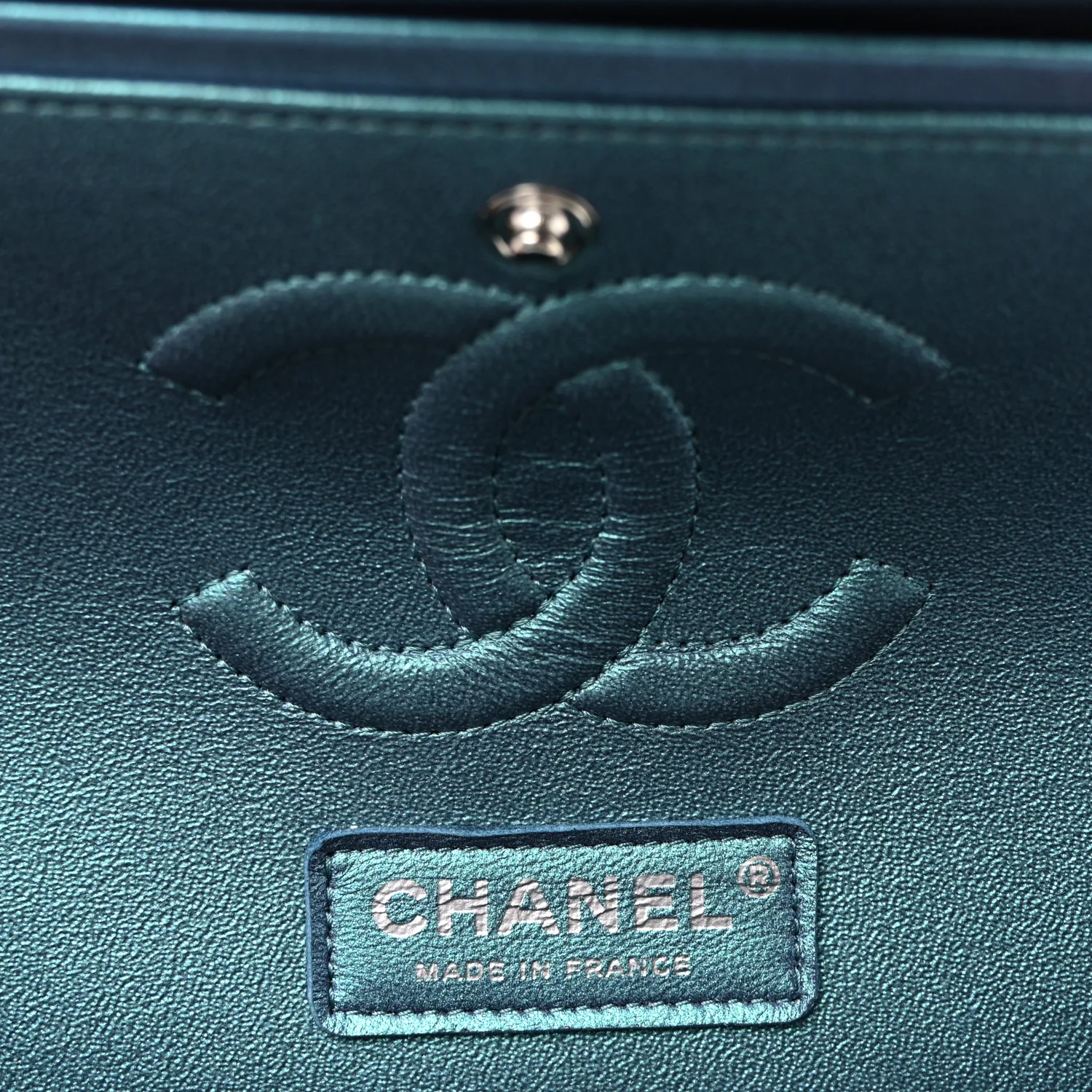 Metallic Lambskin Quilted Medium Double Flap Turquoise - Image 6