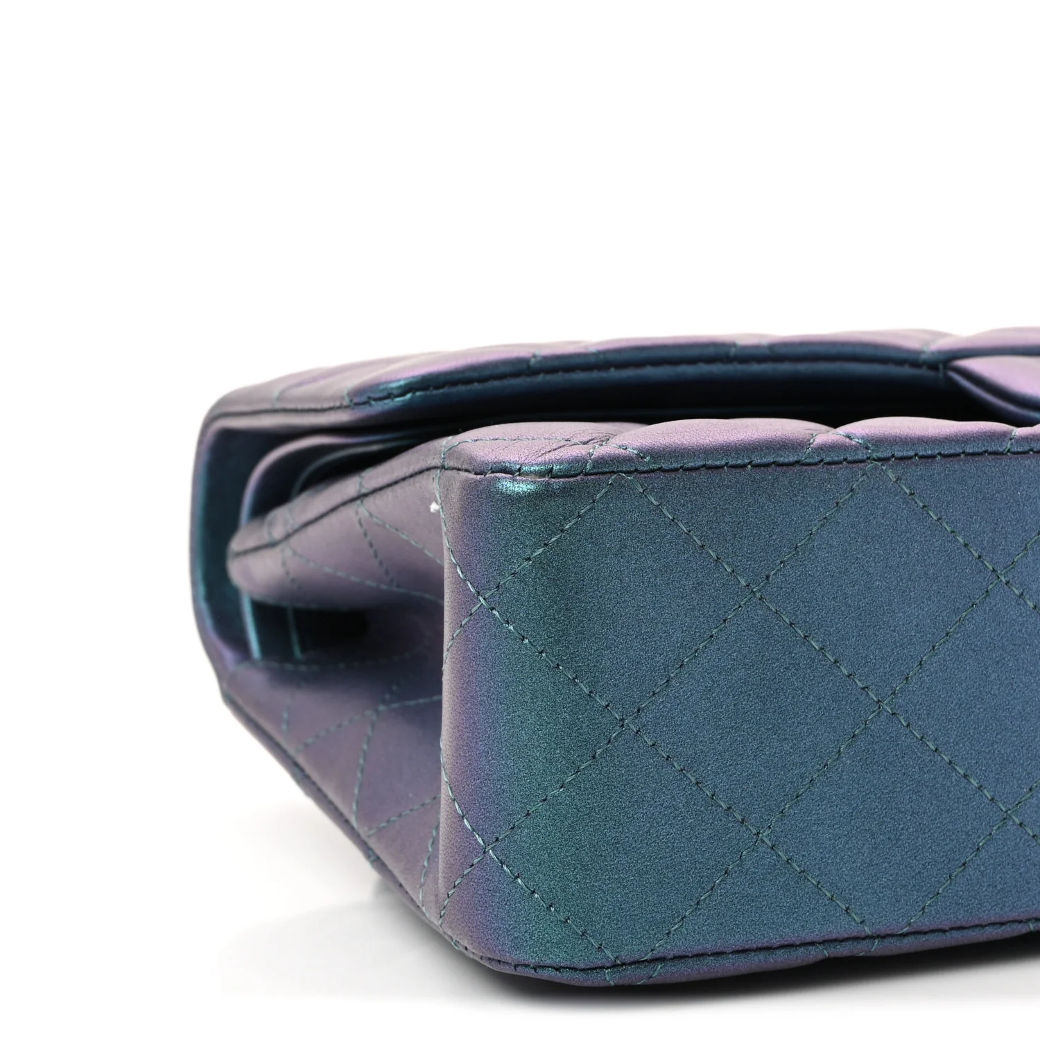 Metallic Lambskin Quilted Medium Double Flap Turquoise - Image 9