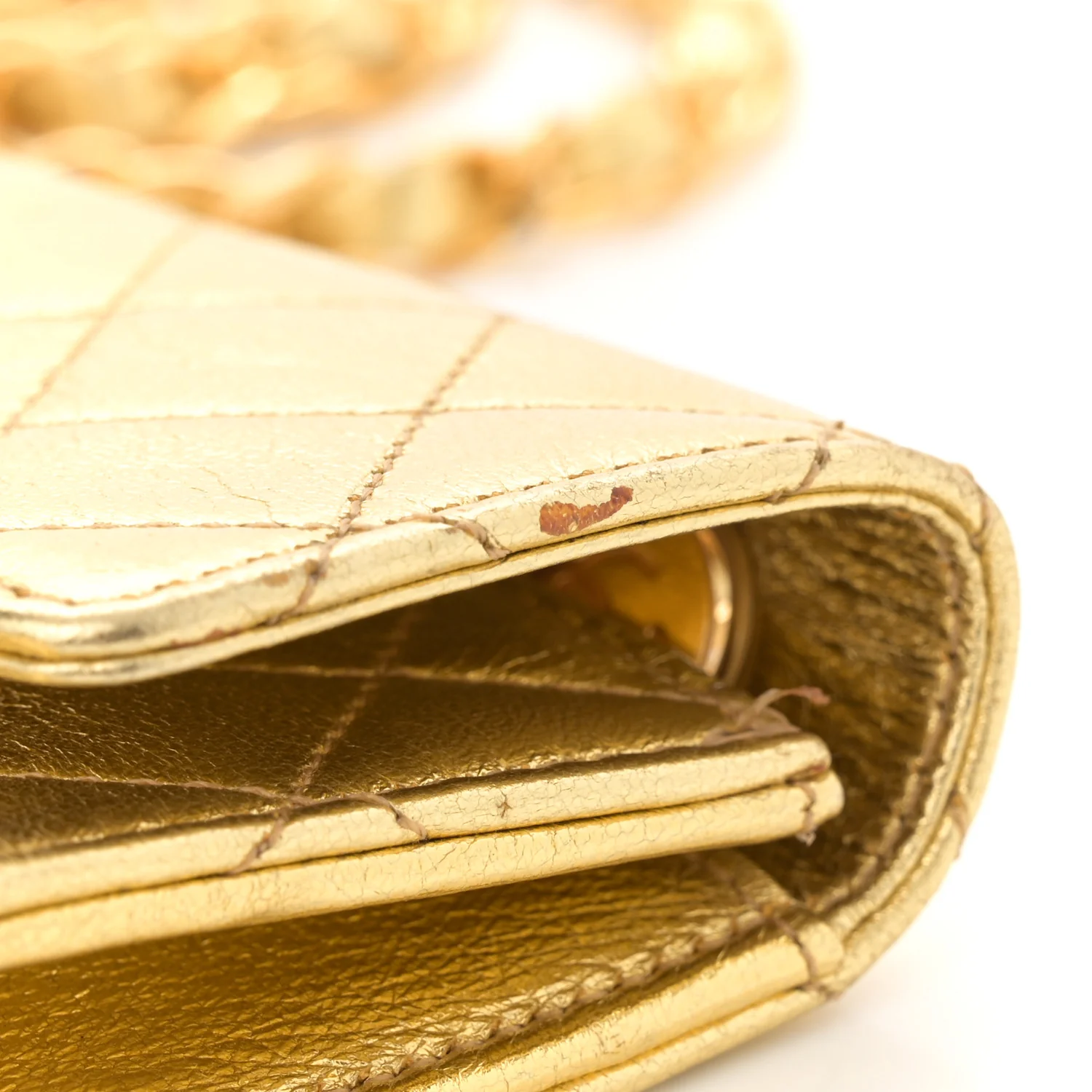 Metallic Lambskin Quilted Mini Flap Gold - Image 11