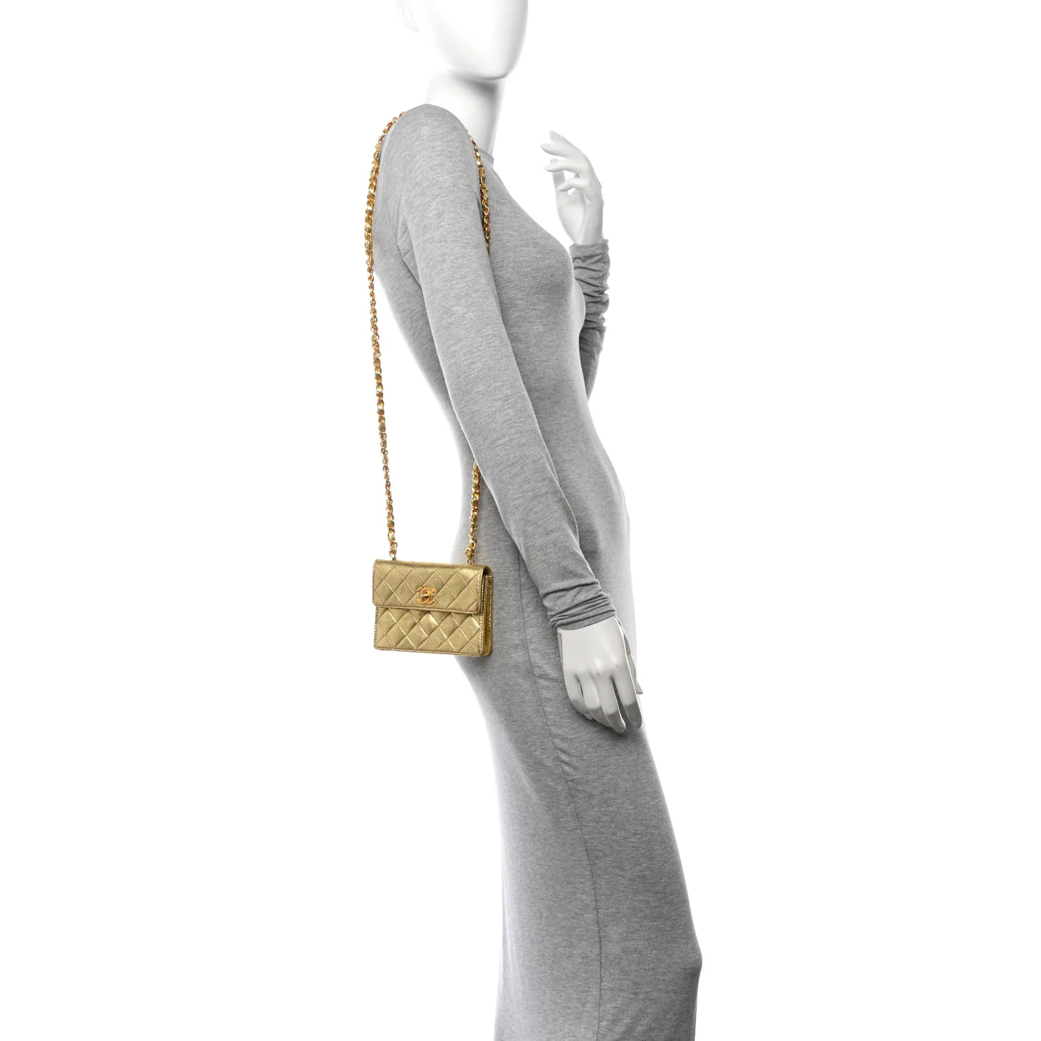 Metallic Lambskin Quilted Mini Flap Gold - Image 2