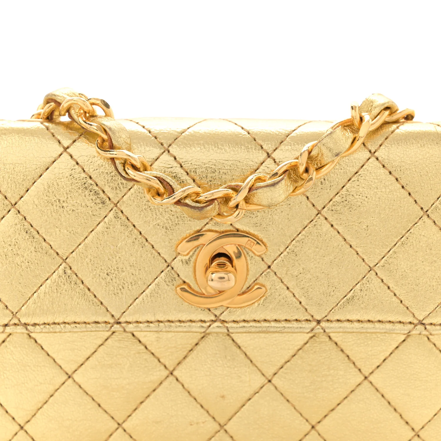 Metallic Lambskin Quilted Mini Flap Gold - Image 8