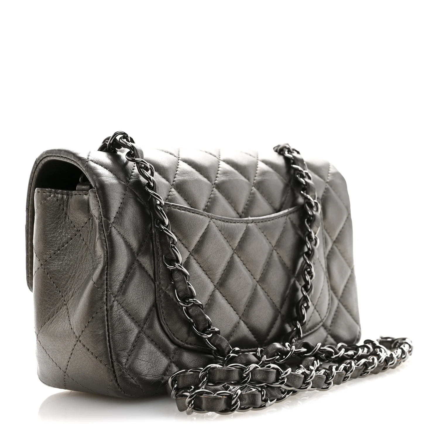 Metallic Lambskin Quilted Mini Rectangular Flap Ruthenium - Image 3