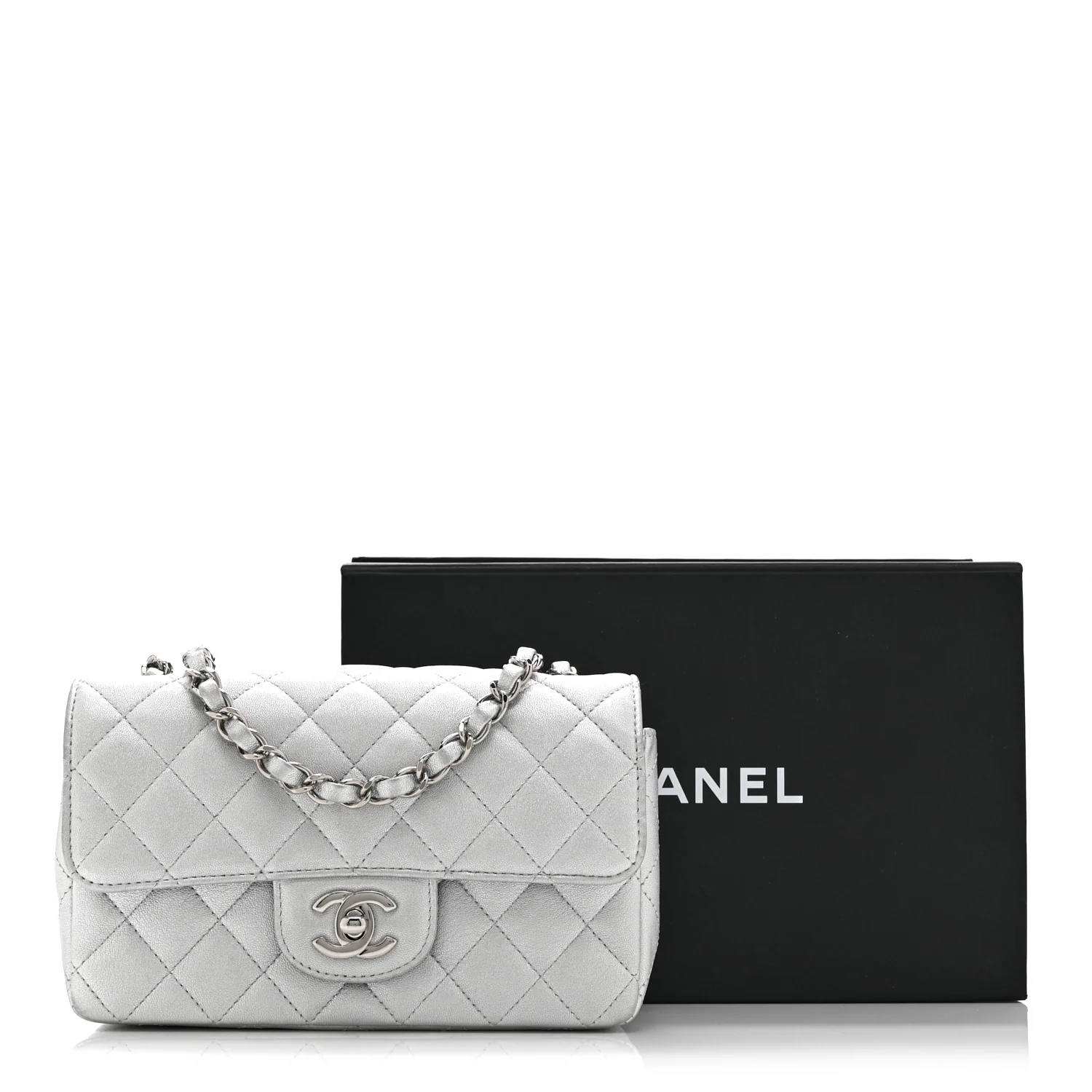 Metallic Lambskin Quilted Mini Rectangular Flap Silver - Image 11