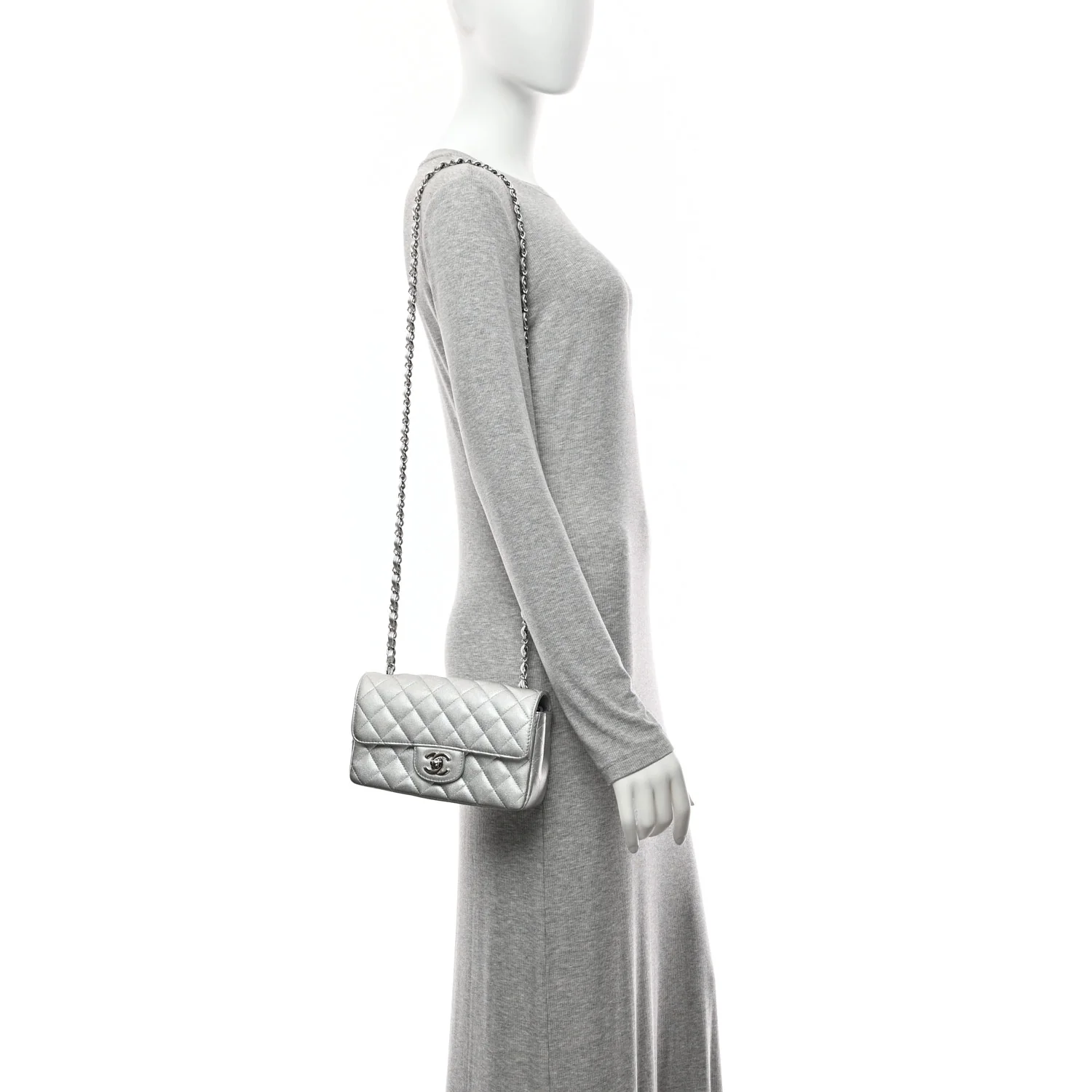Metallic Lambskin Quilted Mini Rectangular Flap Silver - Image 2