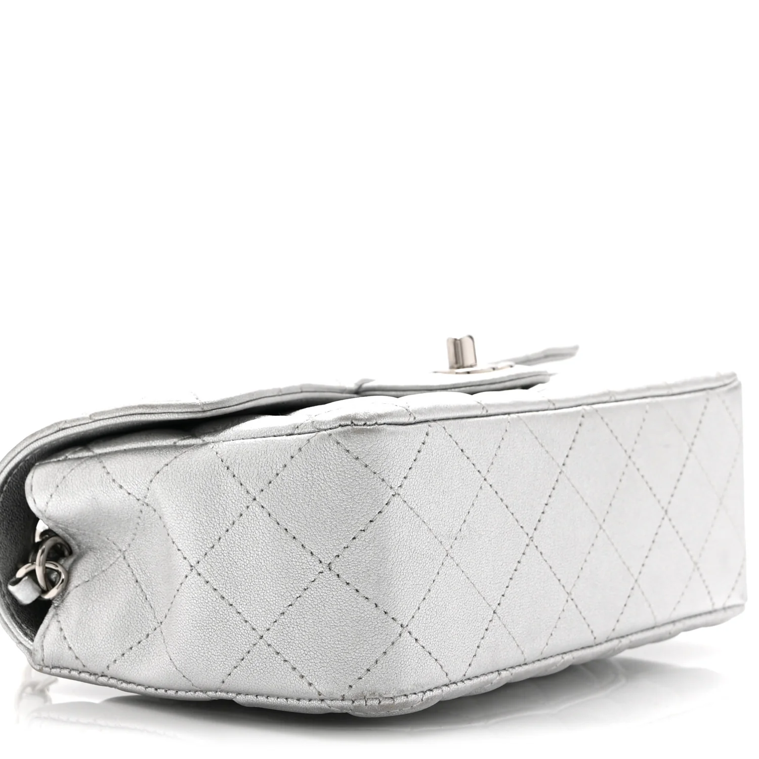 Metallic Lambskin Quilted Mini Rectangular Flap Silver - Image 9