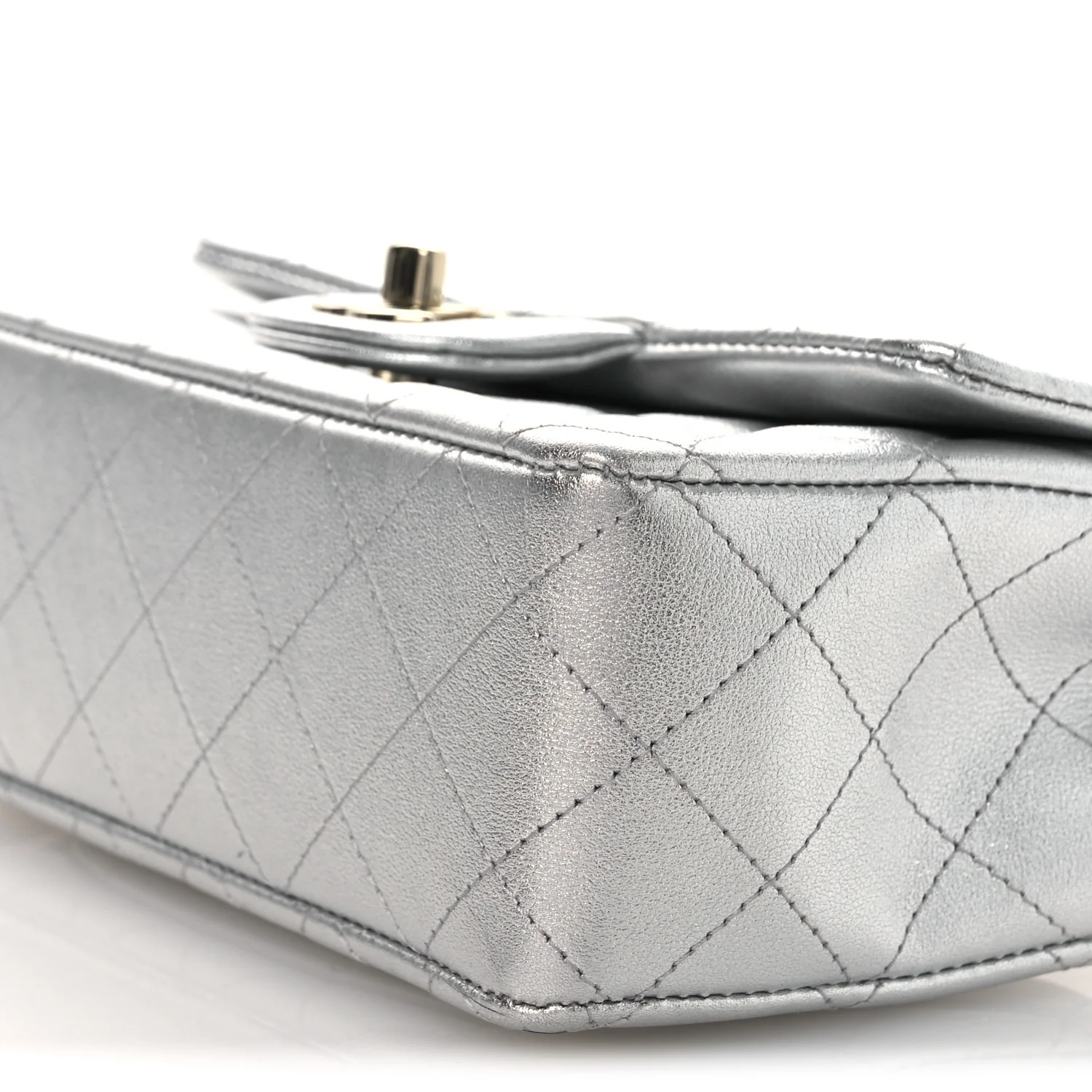 Metallic Lambskin Quilted Mini Rectangular Flap Silver - Image 10