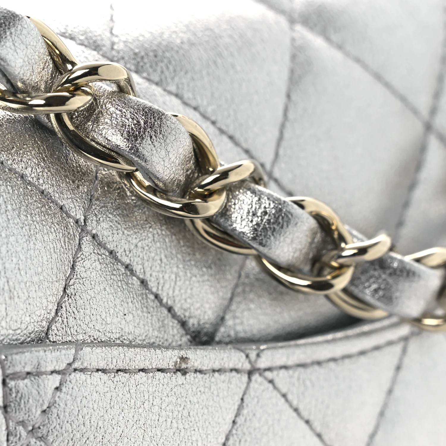 Metallic Lambskin Quilted Mini Rectangular Flap Silver - Image 12