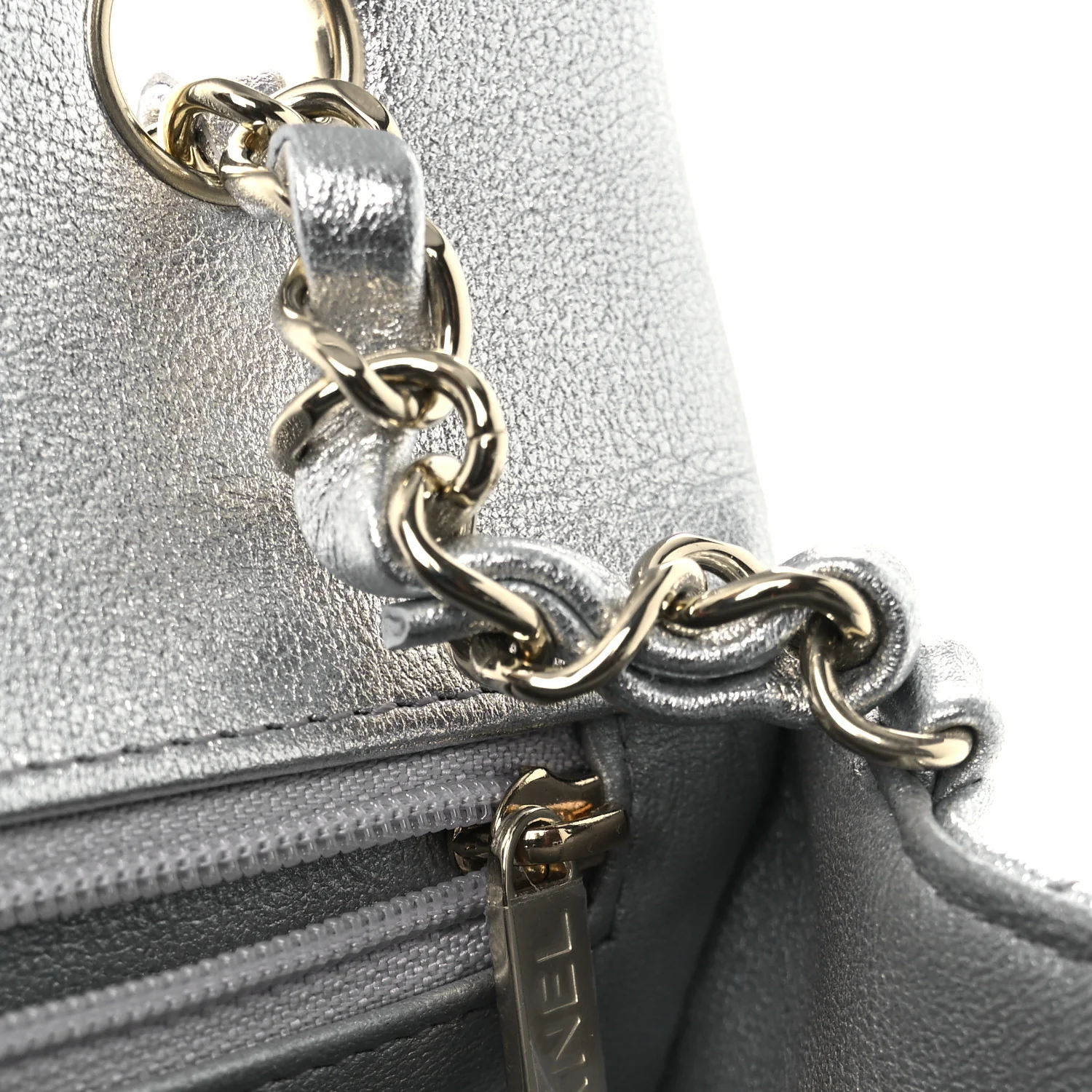 Metallic Lambskin Quilted Mini Rectangular Flap Silver - Image 14