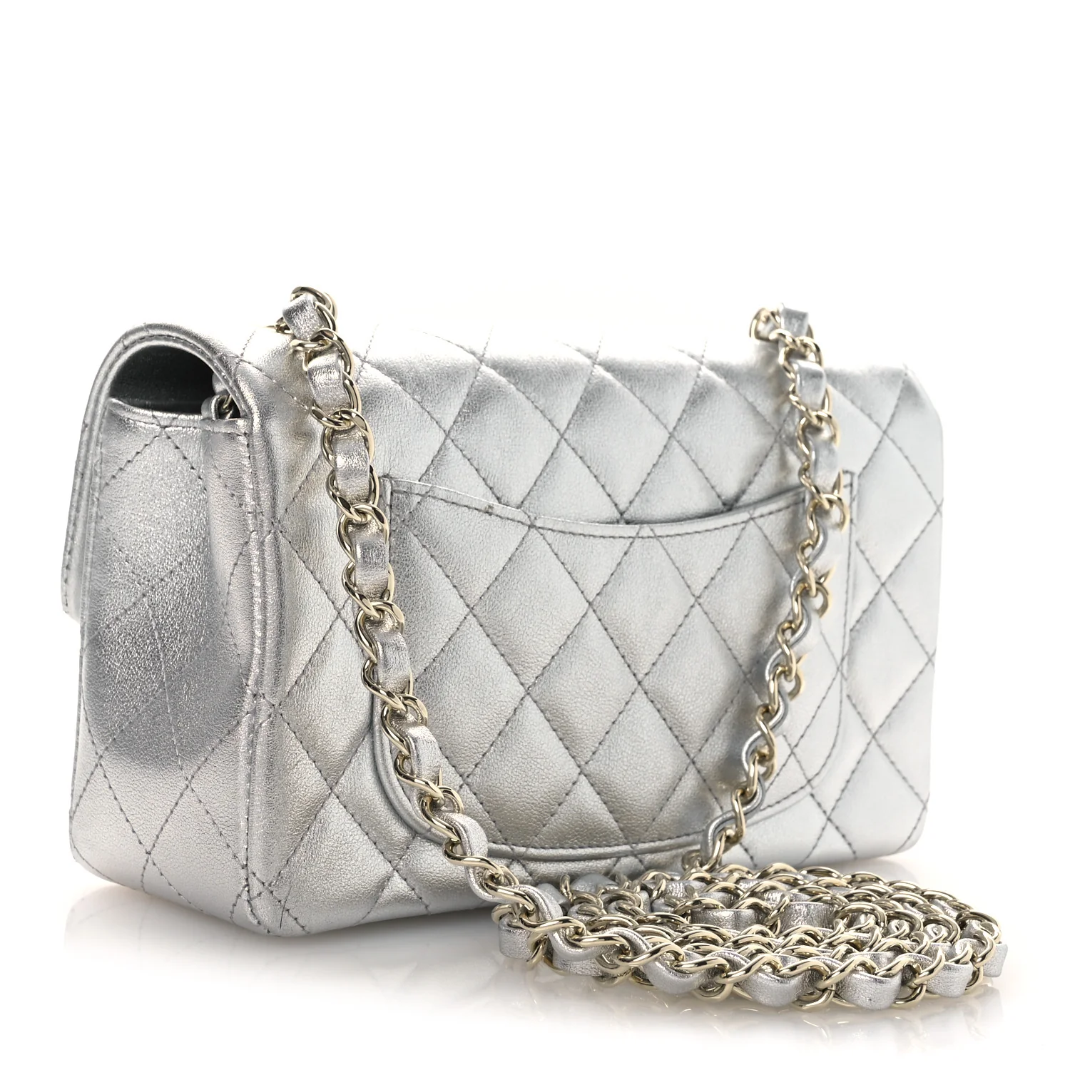 Metallic Lambskin Quilted Mini Rectangular Flap Silver - Image 3