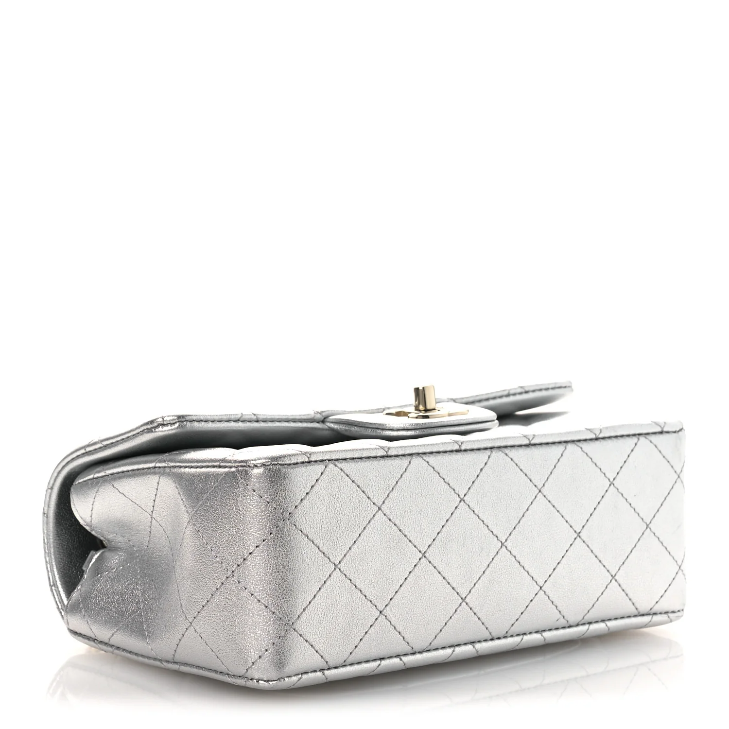 Metallic Lambskin Quilted Mini Rectangular Flap Silver - Image 4