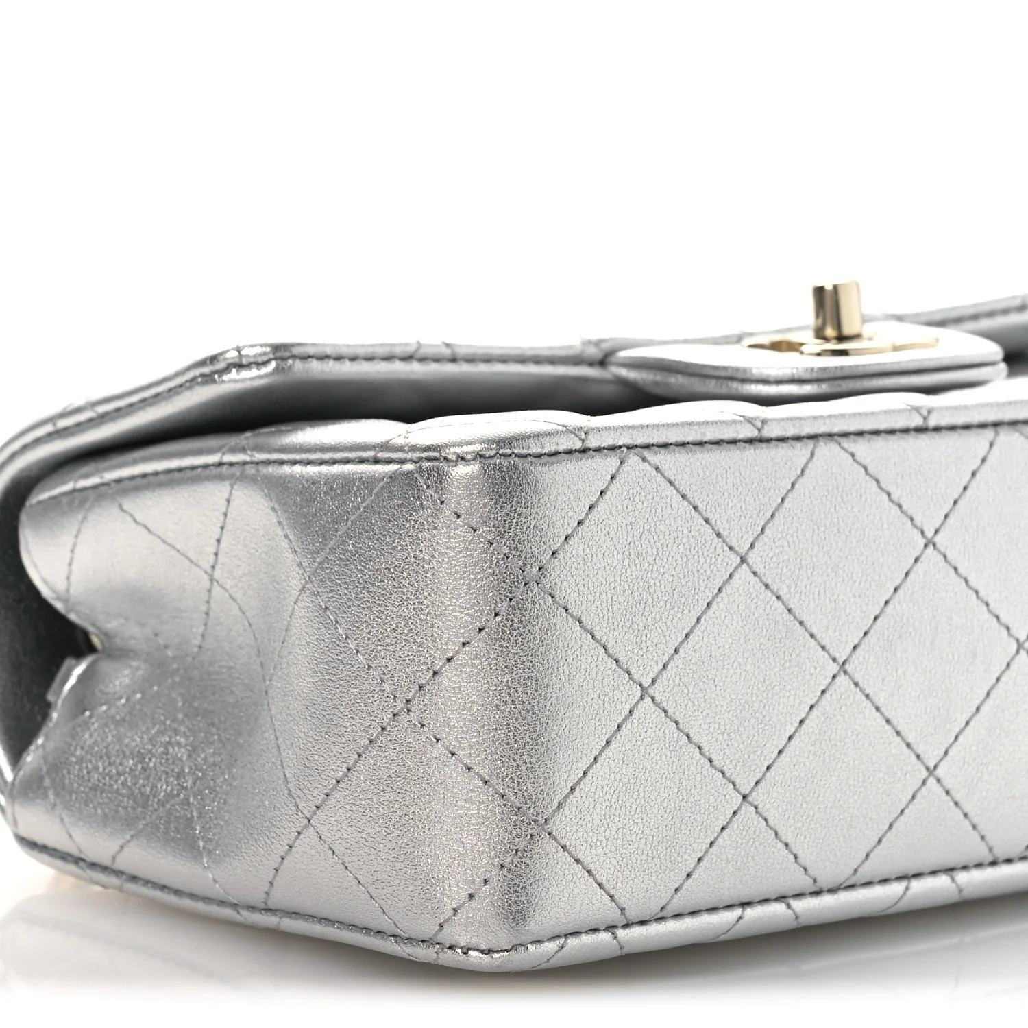 Metallic Lambskin Quilted Mini Rectangular Flap Silver - Image 9