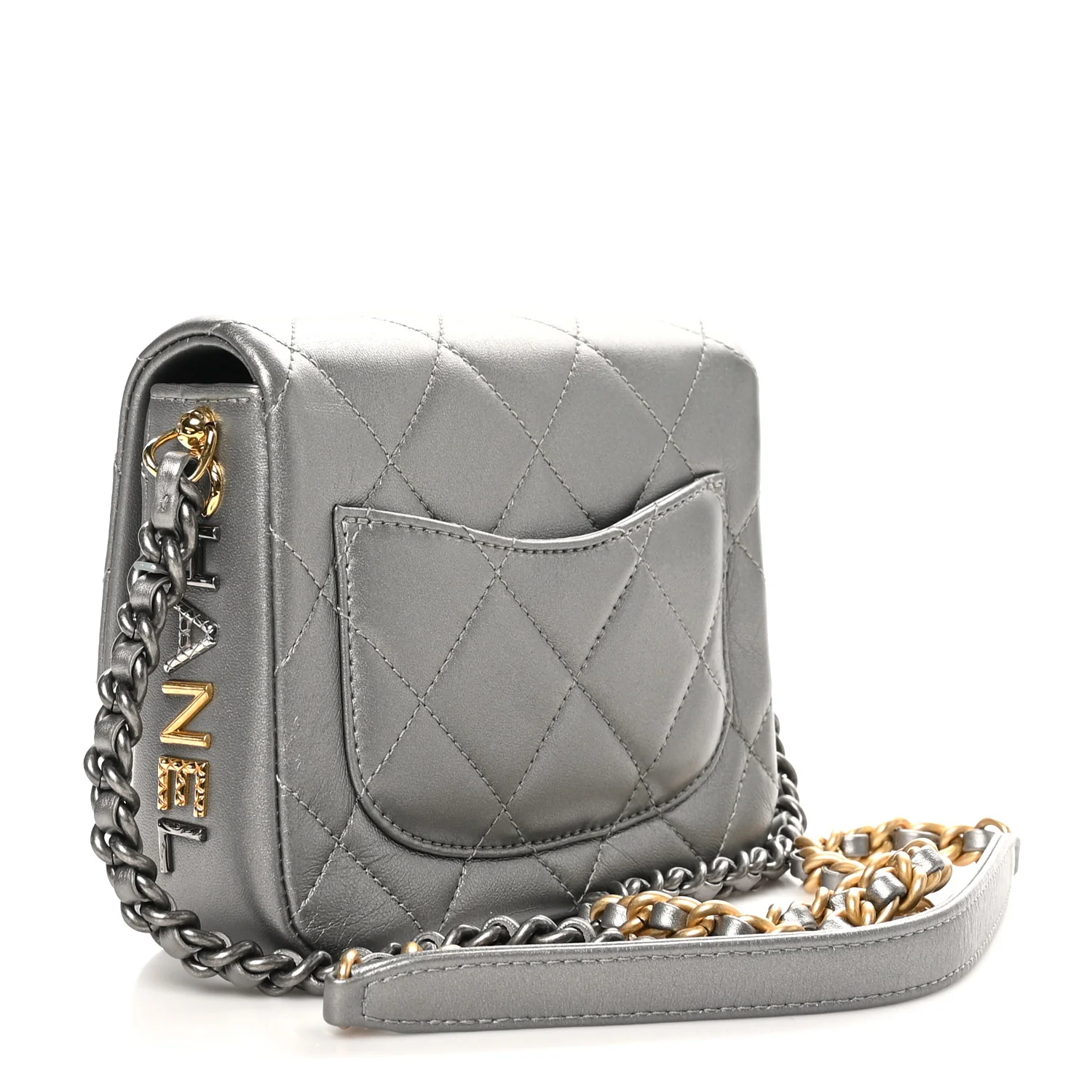 Metallic Lambskin Quilted Mini Side Note Flap Grey - Image 3