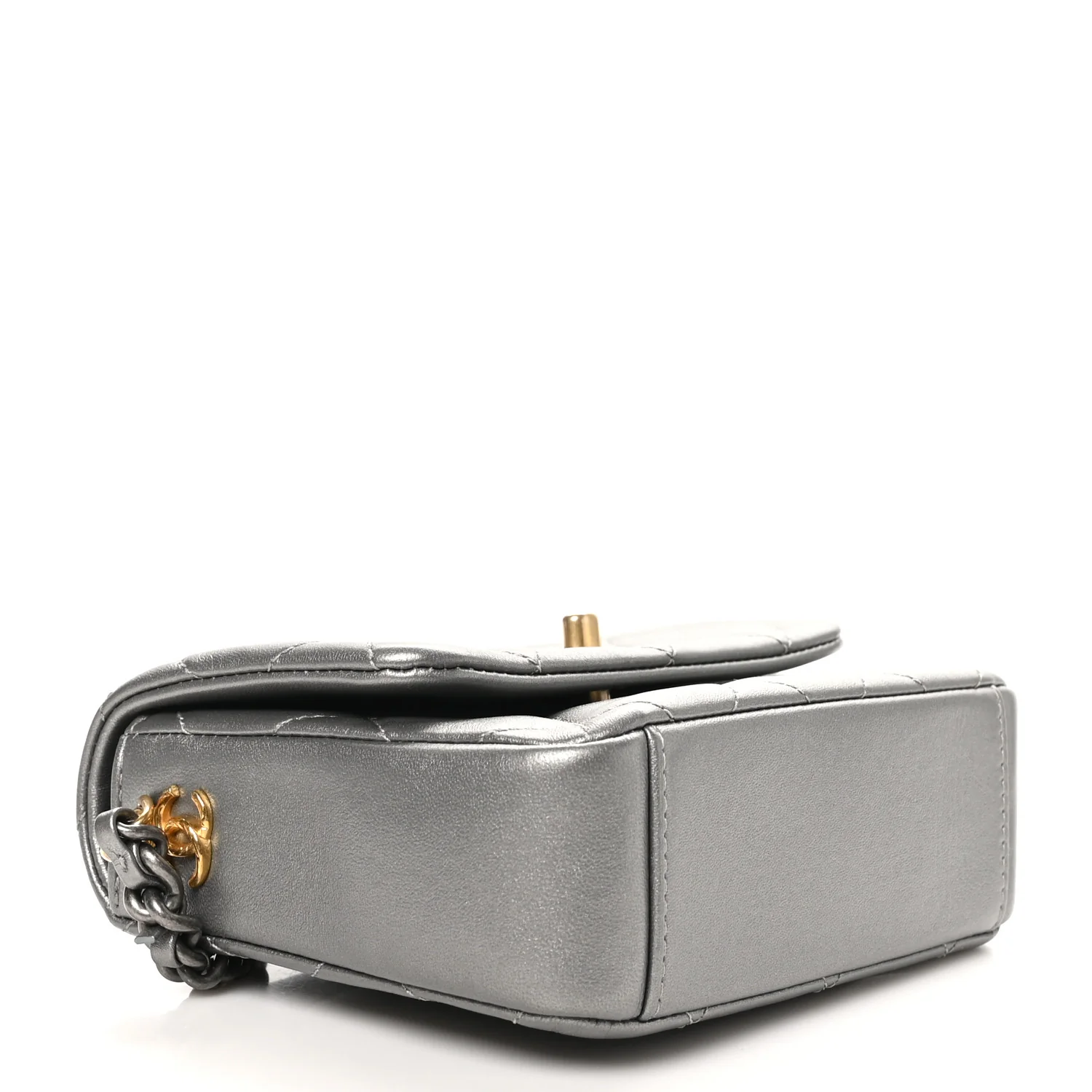 Metallic Lambskin Quilted Mini Side Note Flap Grey - Image 4