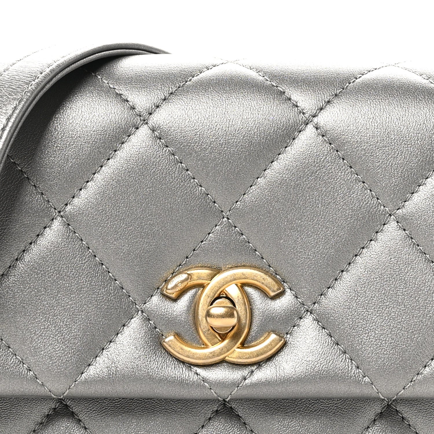 Metallic Lambskin Quilted Mini Side Note Flap Grey - Image 8