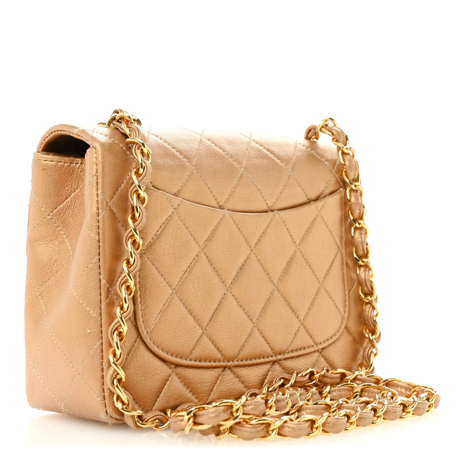 Metallic Lambskin Quilted Mini Square Flap Bronze - Image 3