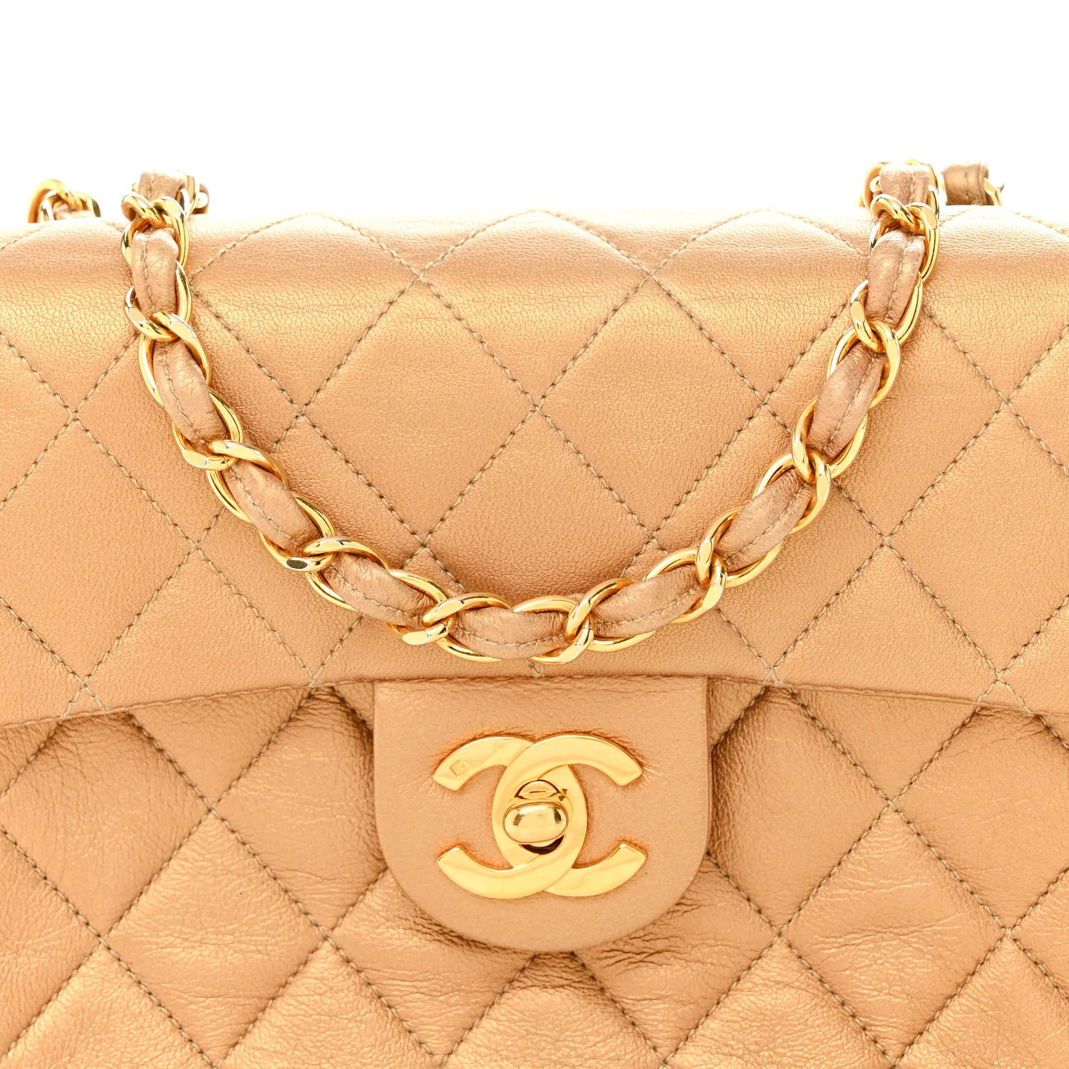 Metallic Lambskin Quilted Mini Square Flap Bronze - Image 8