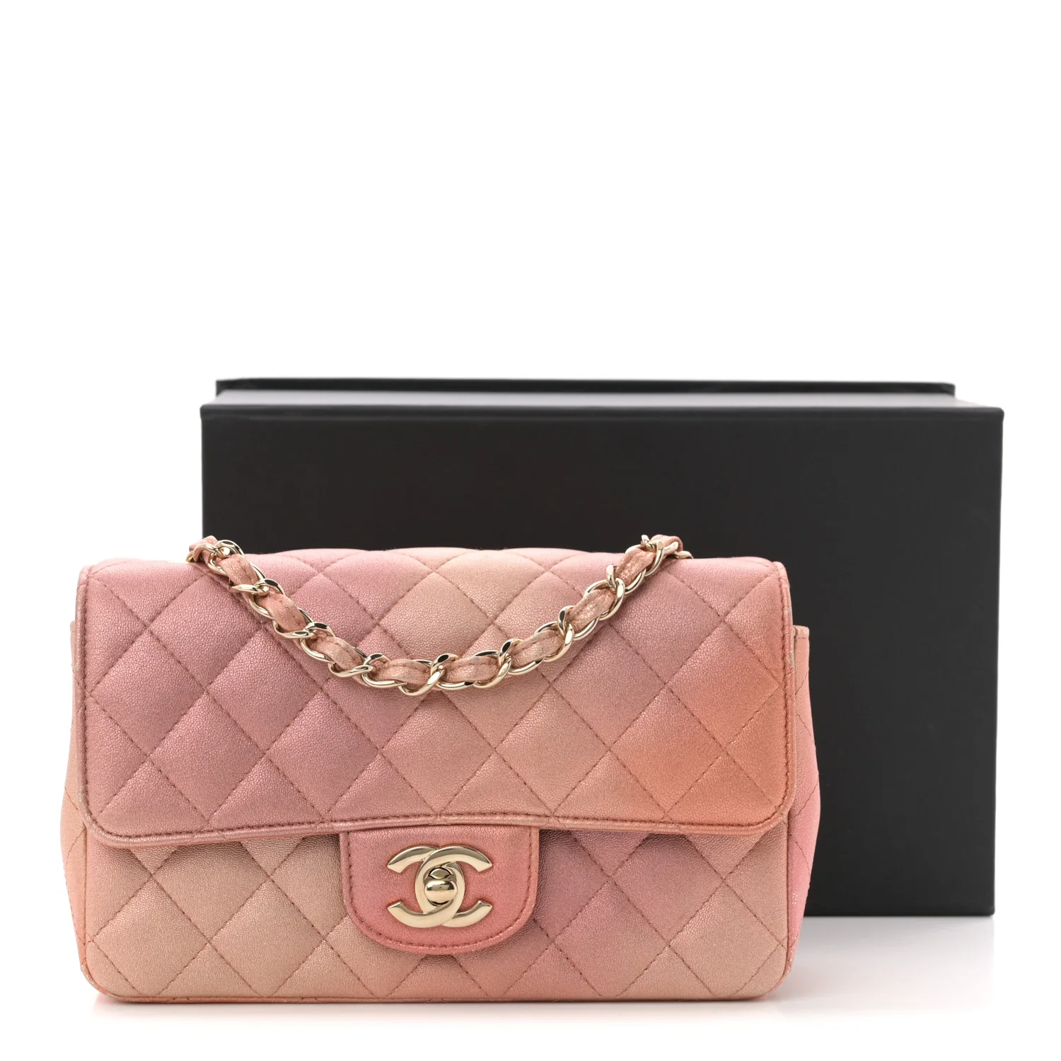 Metallic Lambskin Quilted Ombre Mini Rectangular Flap Pink - Image 12