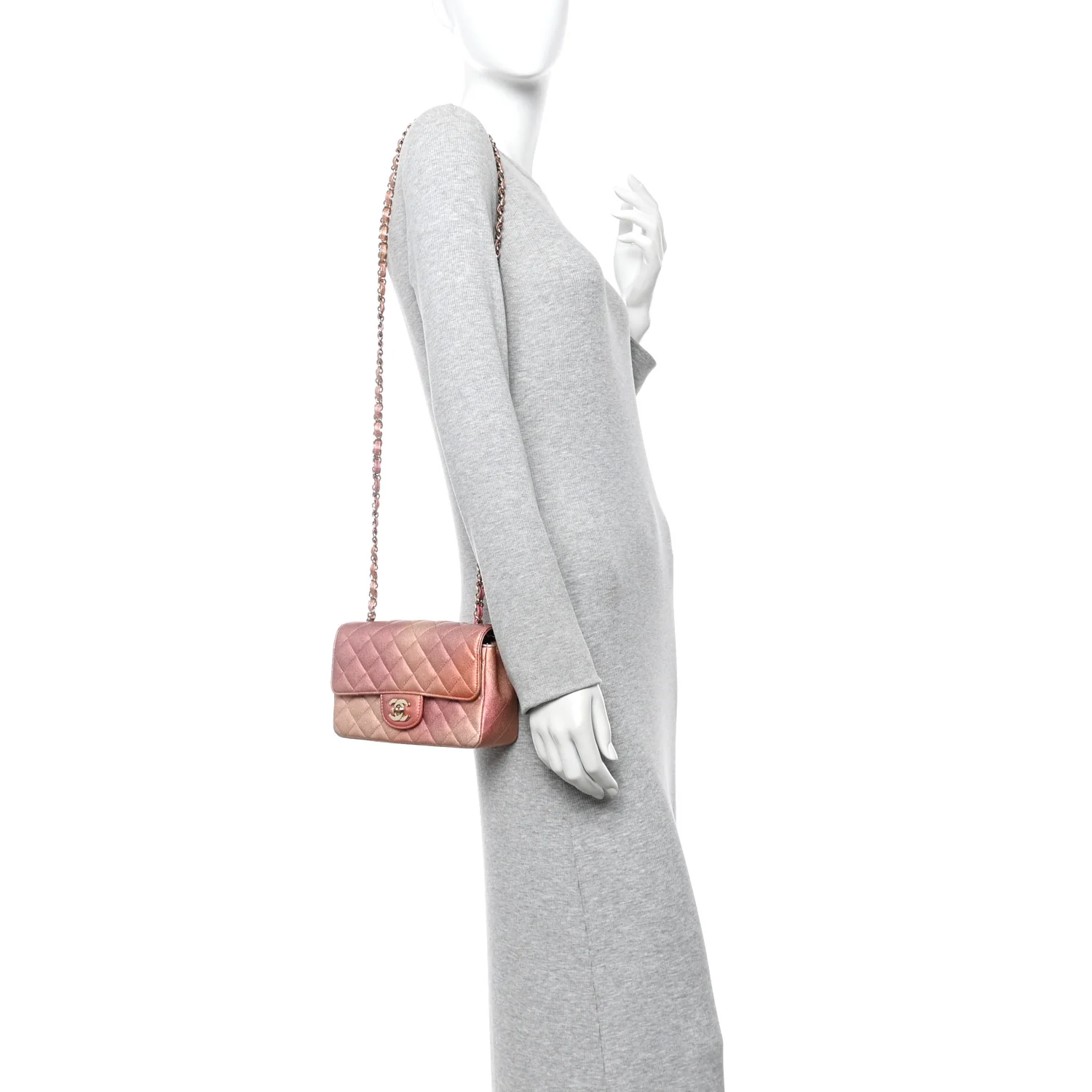 Metallic Lambskin Quilted Ombre Mini Rectangular Flap Pink - Image 2