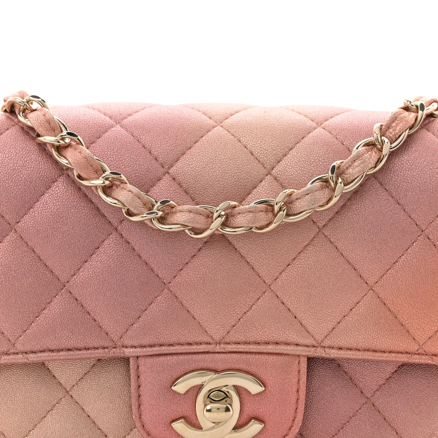 Metallic Lambskin Quilted Ombre Mini Rectangular Flap Pink - Image 8
