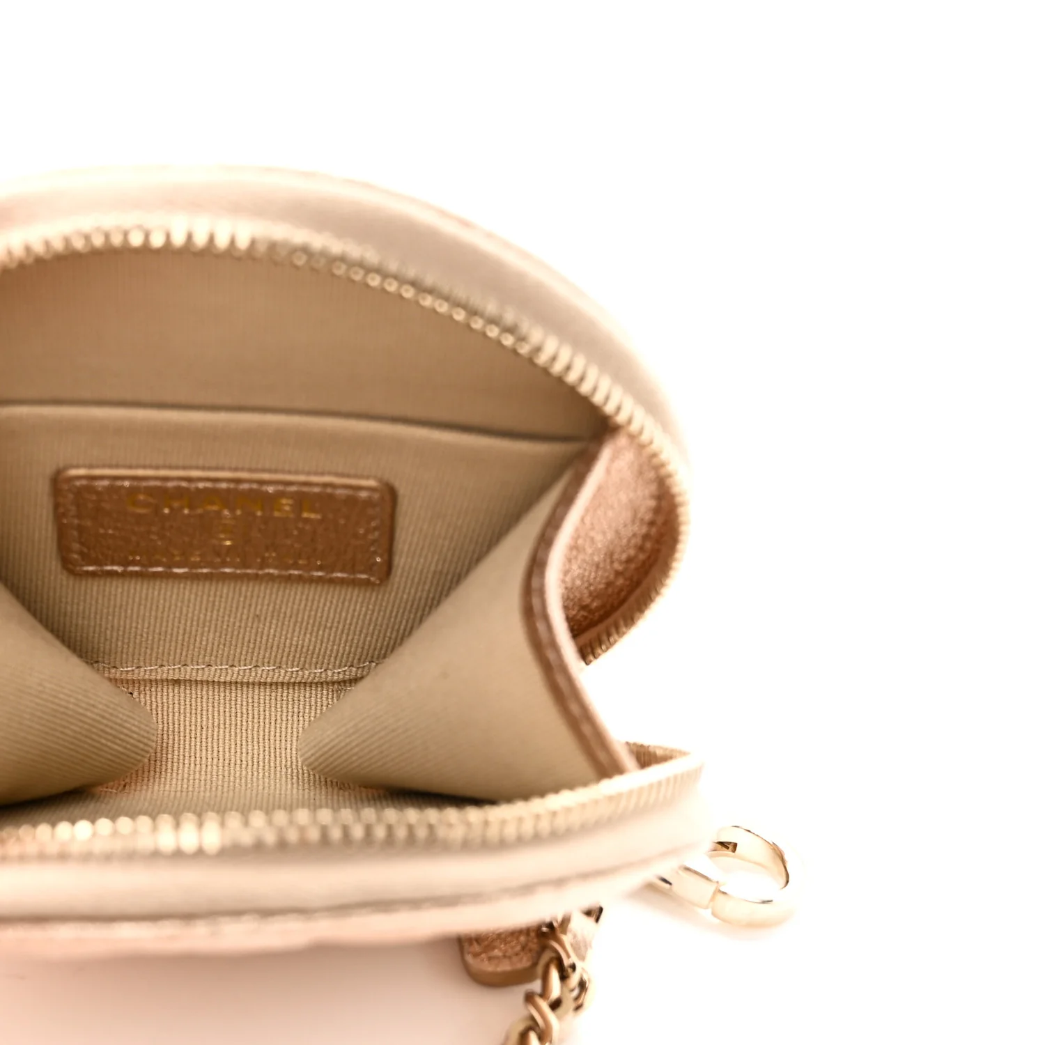 Metallic Lambskin Quilted Round Clip On Coin Purse Airpods Case Gold - Image 4