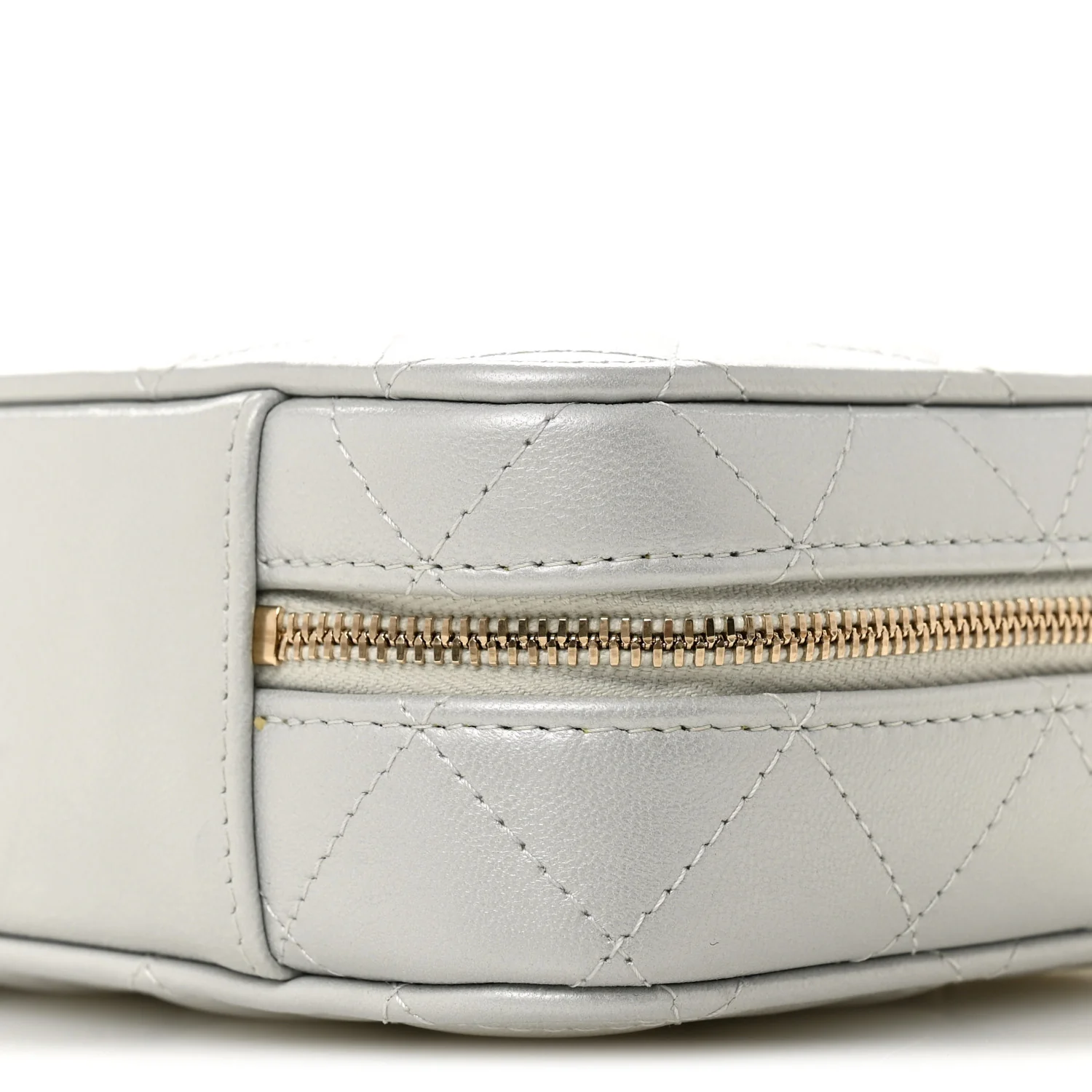 Metallic Lambskin Quilted Top Handle Vanity Case Silver - Image 11