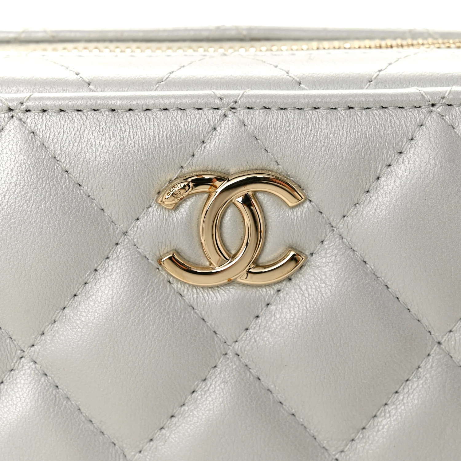 Metallic Lambskin Quilted Top Handle Vanity Case Silver - Image 12