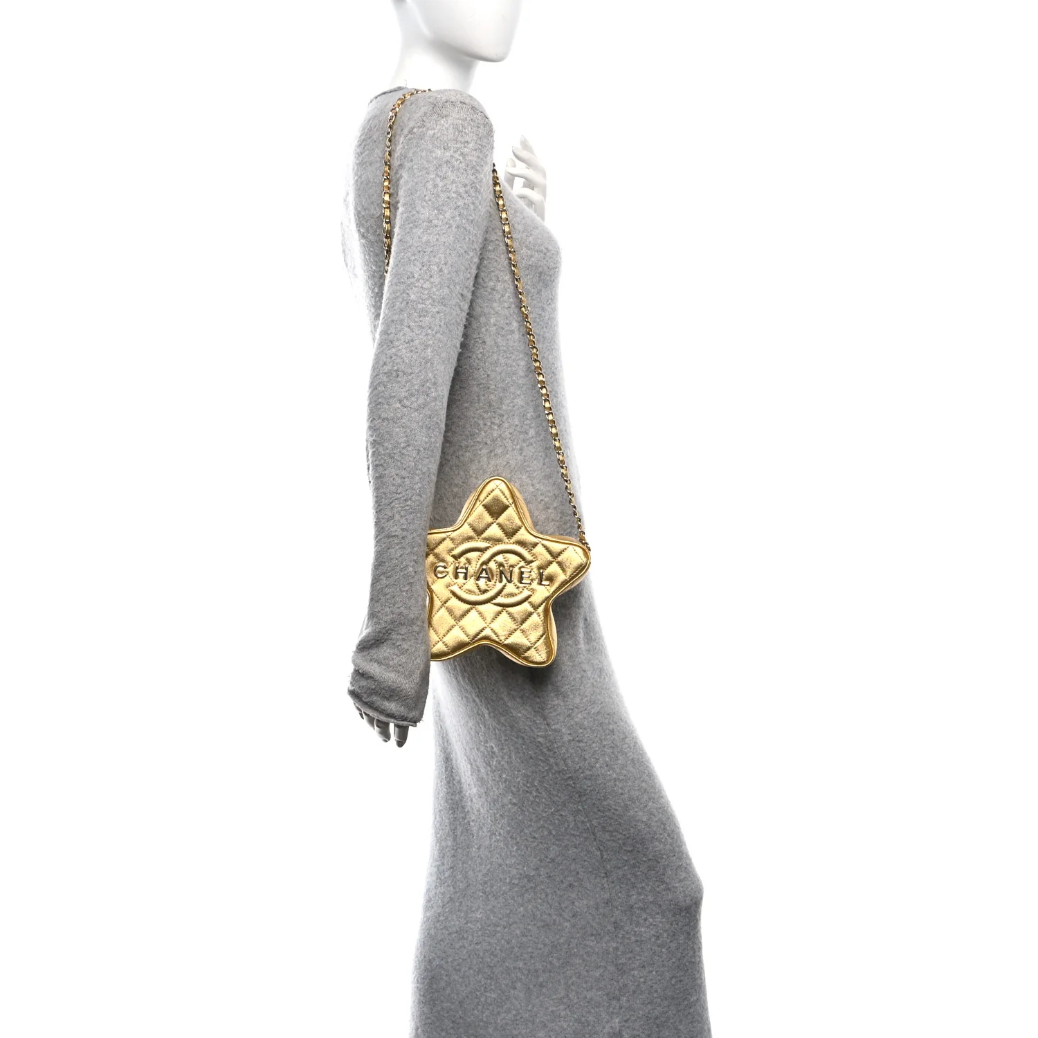 Metallic Lambskin Quilted Walk Of Fame Star Bag Gold - Image 2