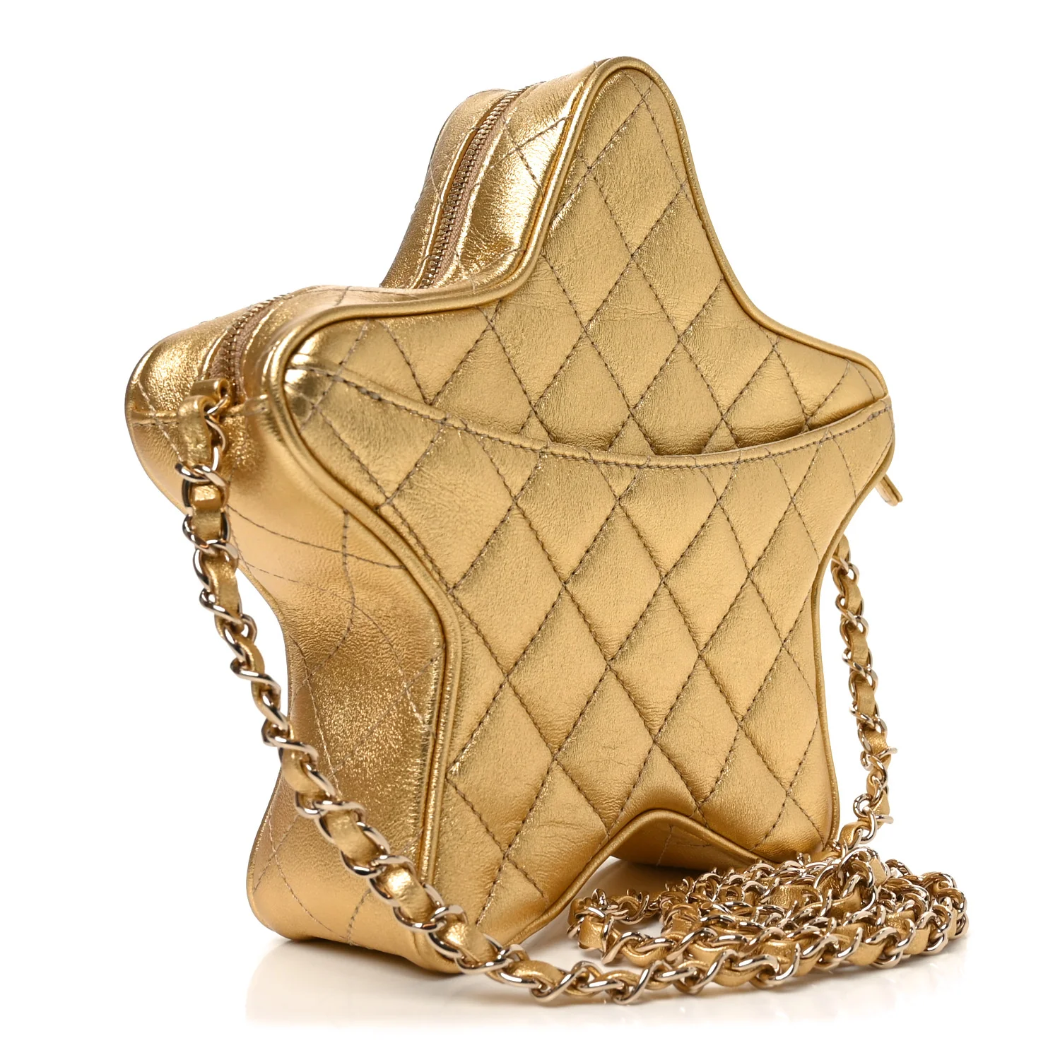 Metallic Lambskin Quilted Walk Of Fame Star Bag Gold - Image 3