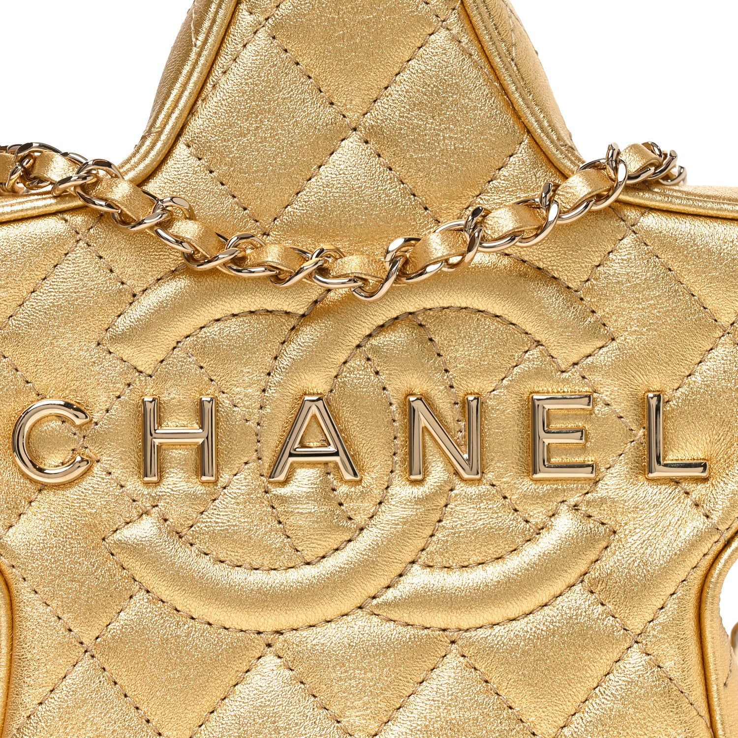 Metallic Lambskin Quilted Walk Of Fame Star Bag Gold - Image 8