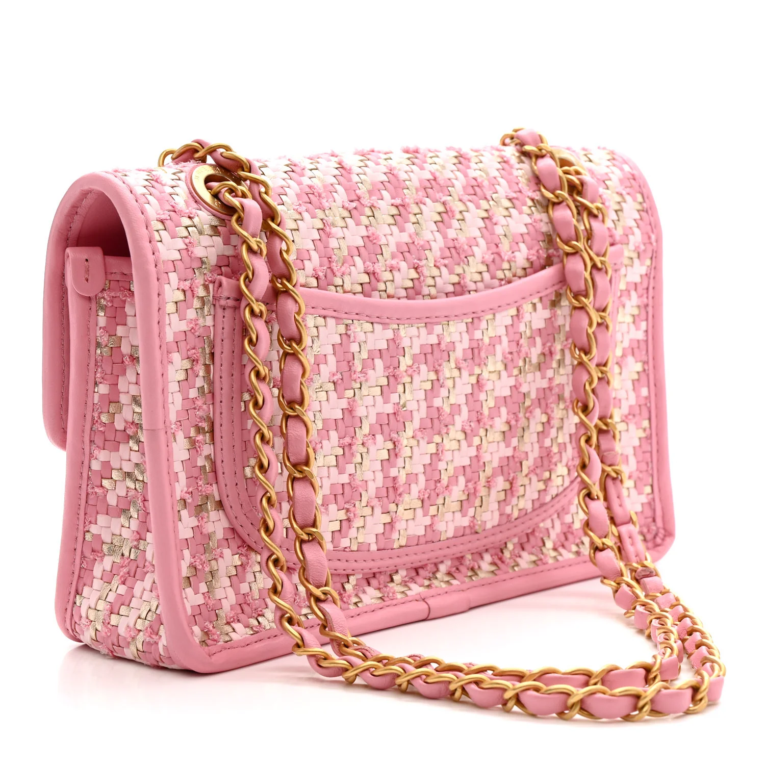Metallic Lambskin Viscose Woven Flap Pink Gold - Image 3