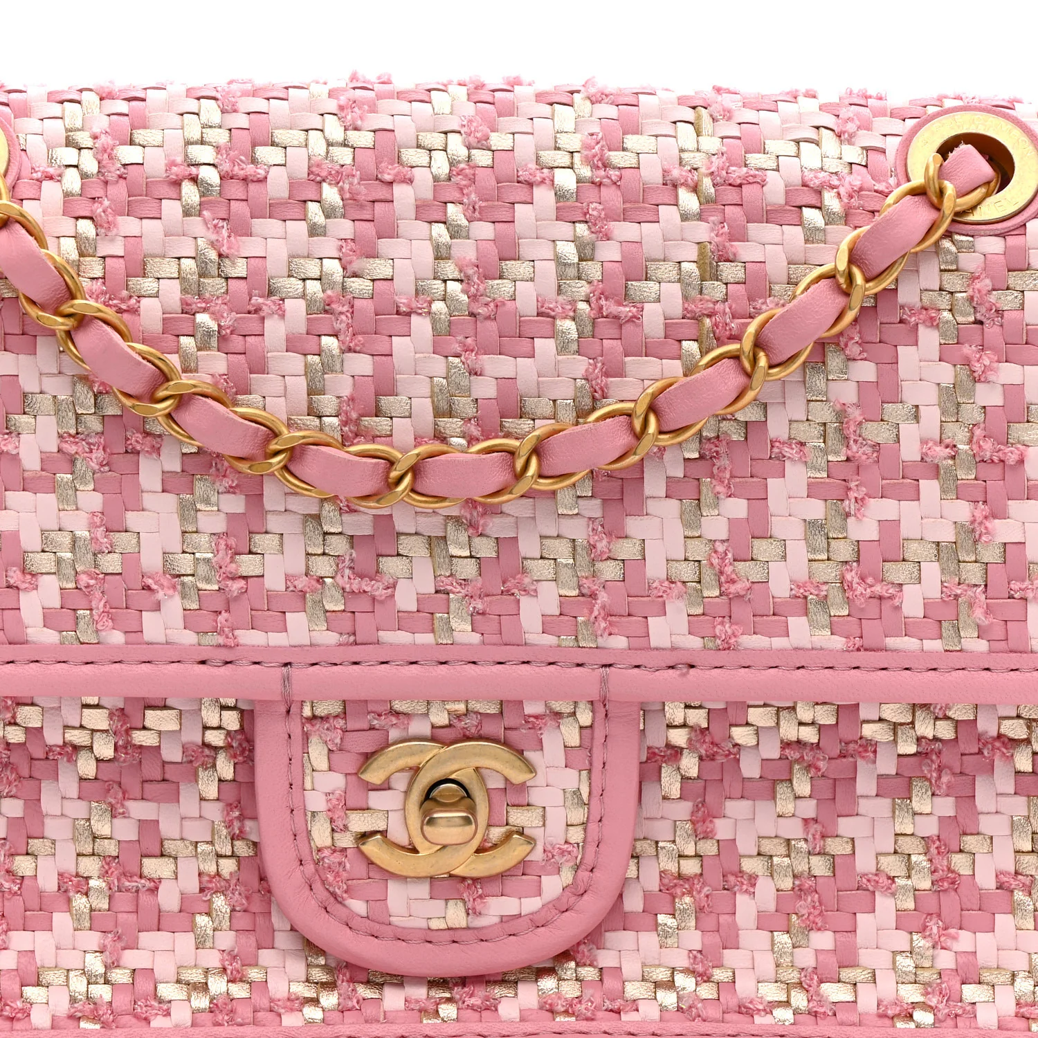 Metallic Lambskin Viscose Woven Flap Pink Gold - Image 8