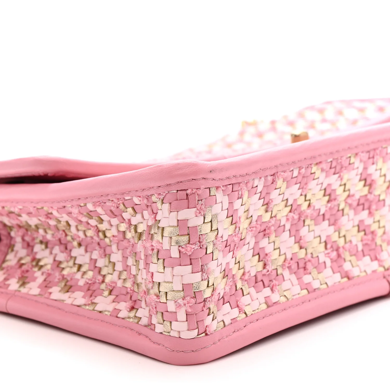 Metallic Lambskin Viscose Woven Flap Pink Gold - Image 9