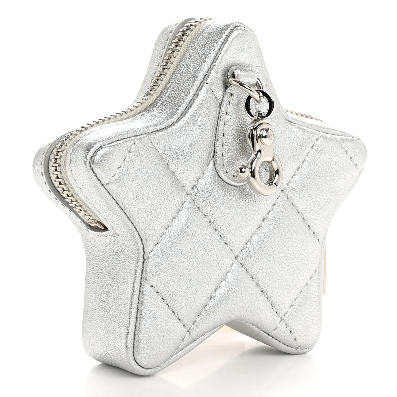 Metallic Lambskin Walk Of Fame Star Clip On Coin Purse Silver - Image 3