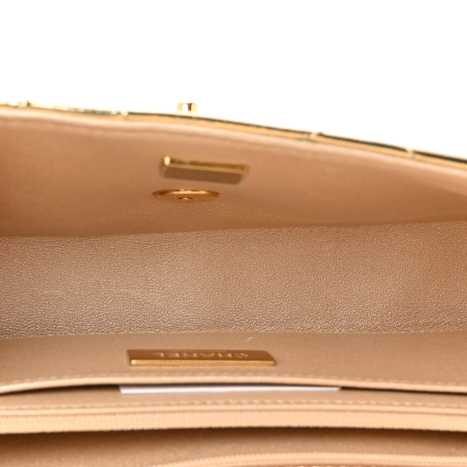 Metallic Mirror Calfskin Large Top Handle Clutch With Chain Gold - Image 5