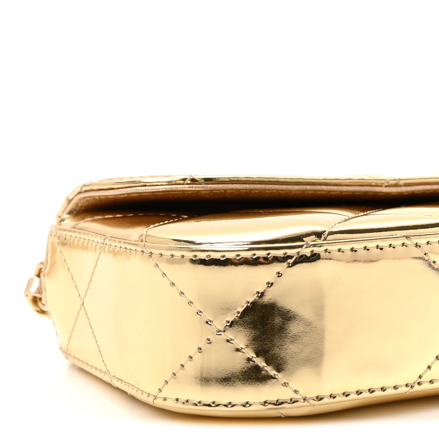 Metallic Mirror Calfskin Large Top Handle Clutch With Chain Light Gold - Image 17