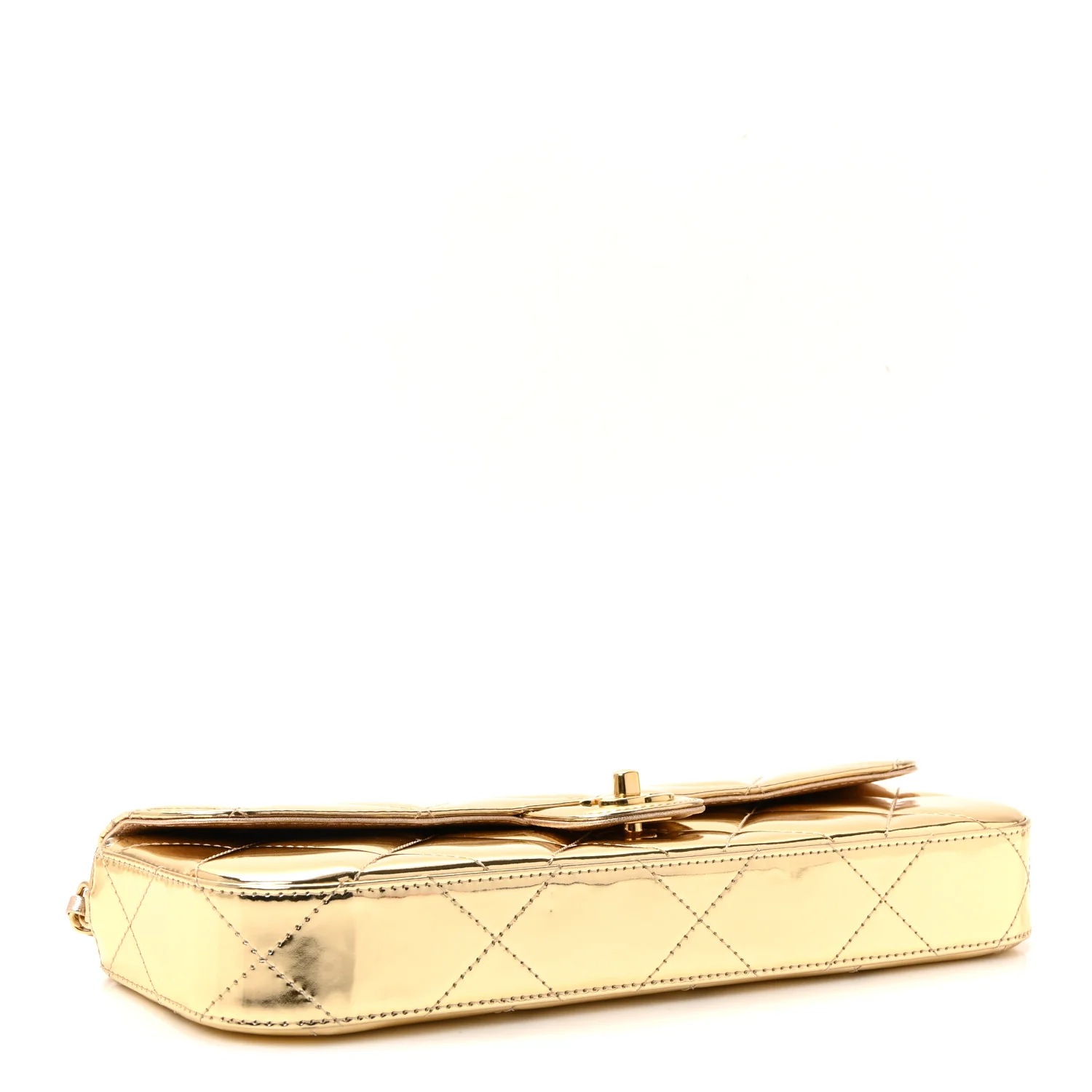 Metallic Mirror Calfskin Large Top Handle Clutch With Chain Light Gold - Image 7