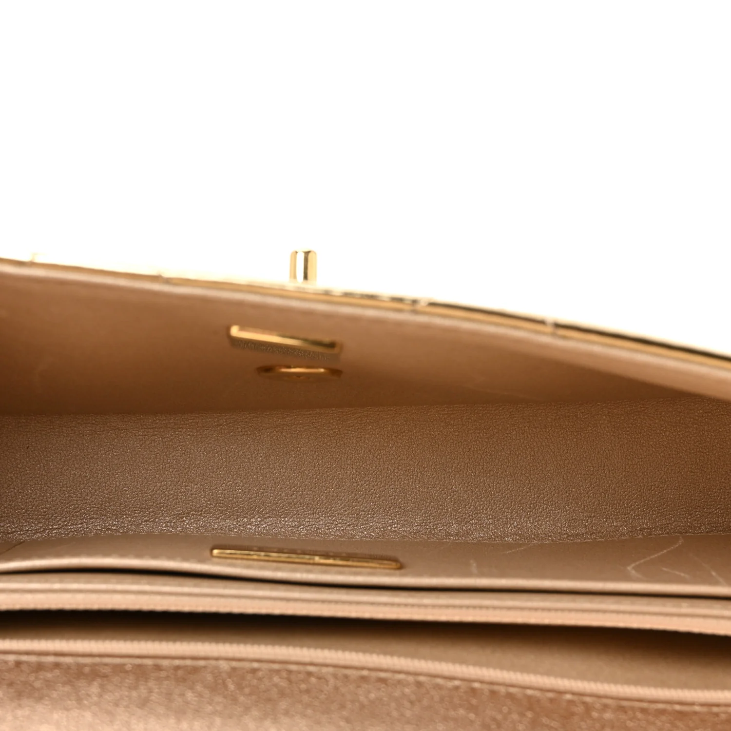Metallic Mirror Calfskin Large Top Handle Clutch With Chain Light Gold - Image 9