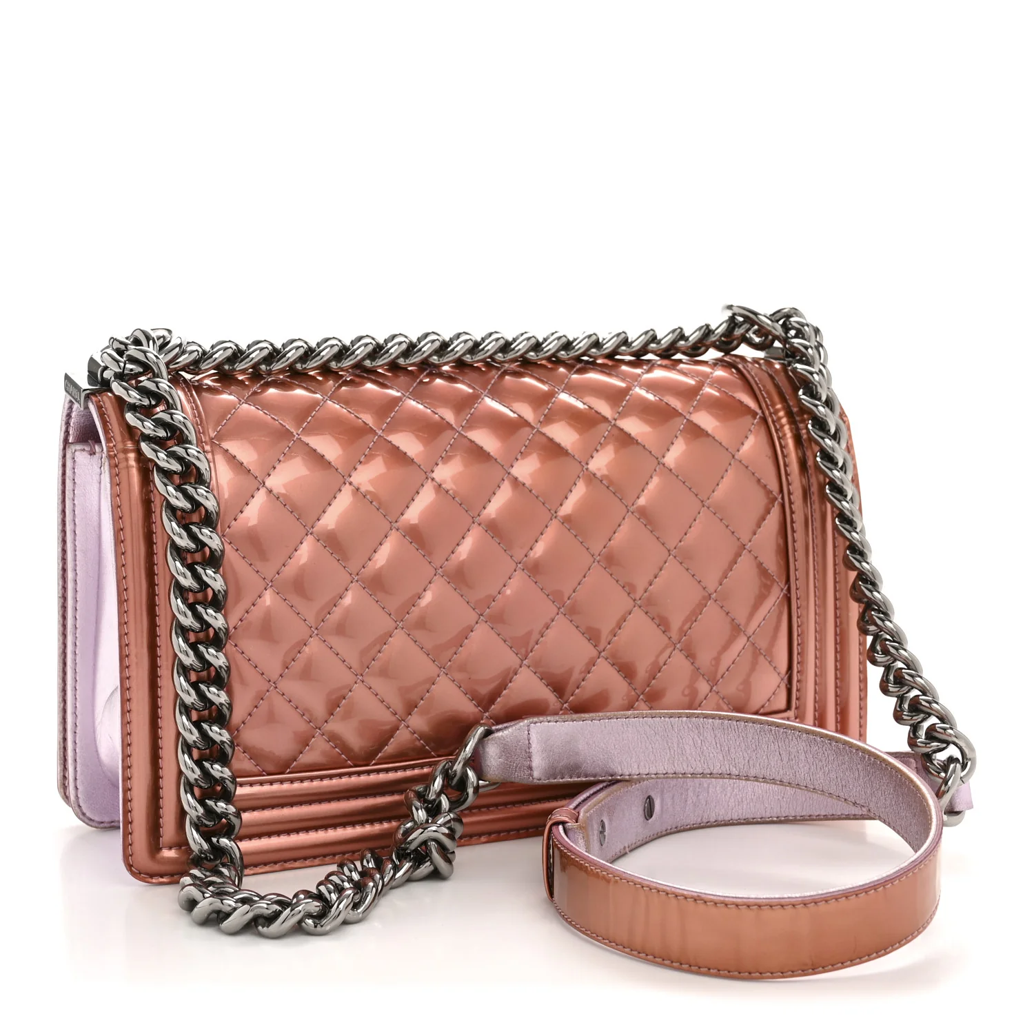 Metallic Patent Calfskin Quilted Medium Boy Flap Light Pink - Image 3