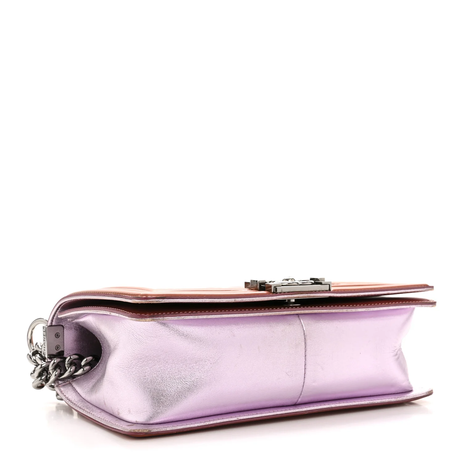 Metallic Patent Calfskin Quilted Medium Boy Flap Light Pink - Image 4