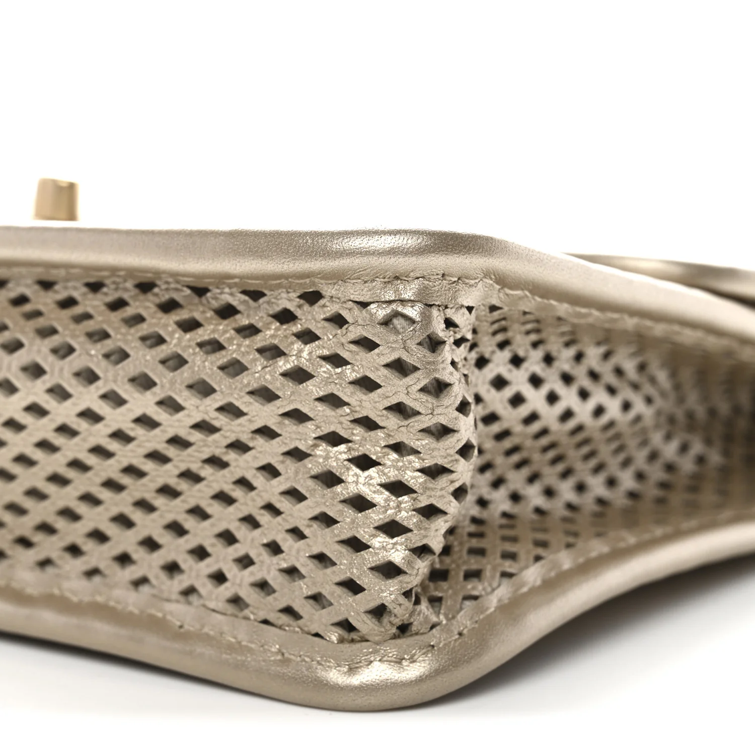 Metallic Perforated Calfskin Small Up In The Air Flap Light Gold - Image 10