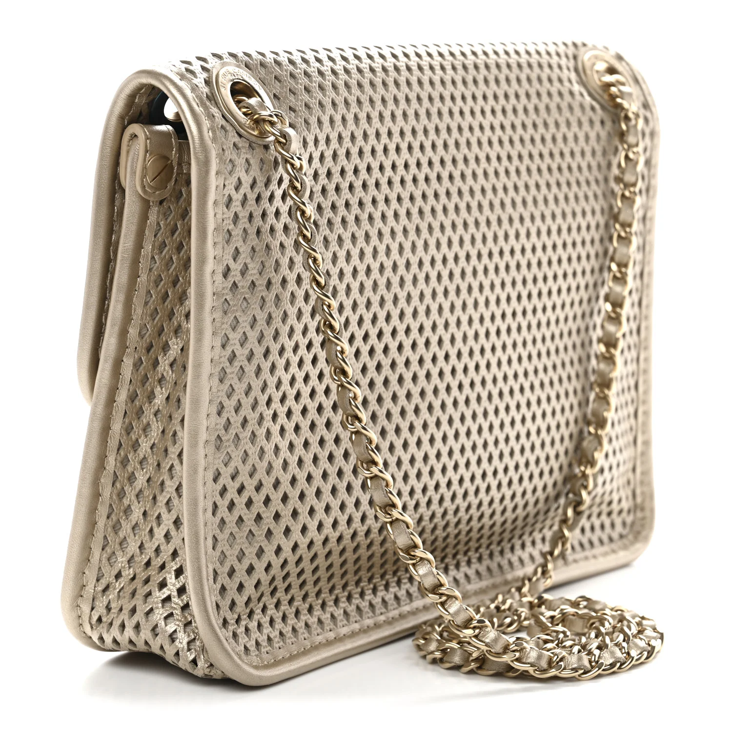 Metallic Perforated Calfskin Small Up In The Air Flap Light Gold - Image 3