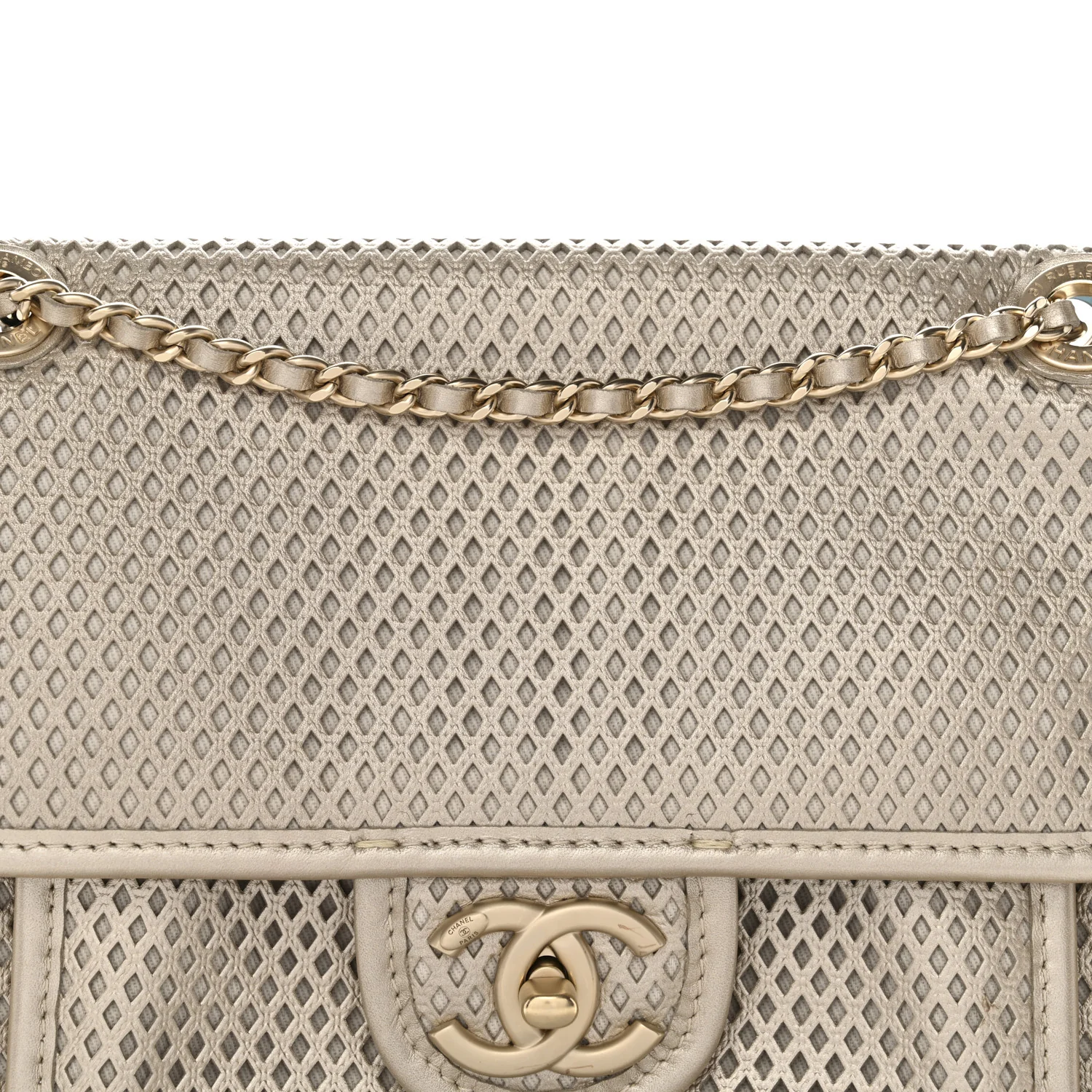 Metallic Perforated Calfskin Small Up In The Air Flap Light Gold - Image 8
